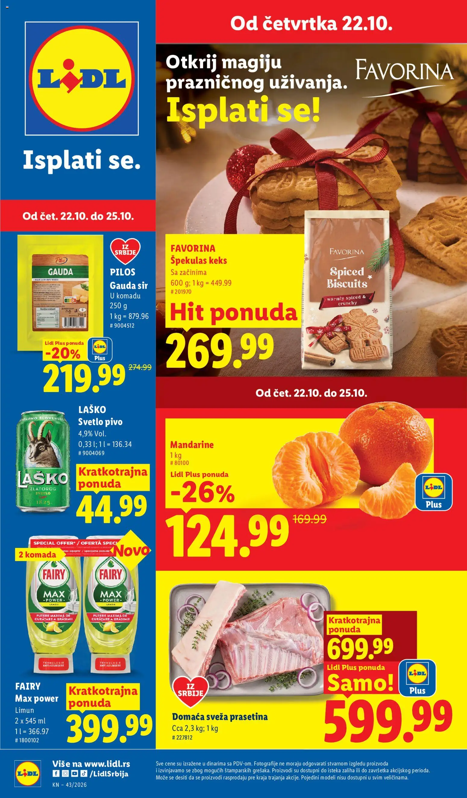 Pregled Lidl kataloga - važi od 22.10.2026 - Pivo, Limun, Keks, Sir, Mandarine, Gauda sir