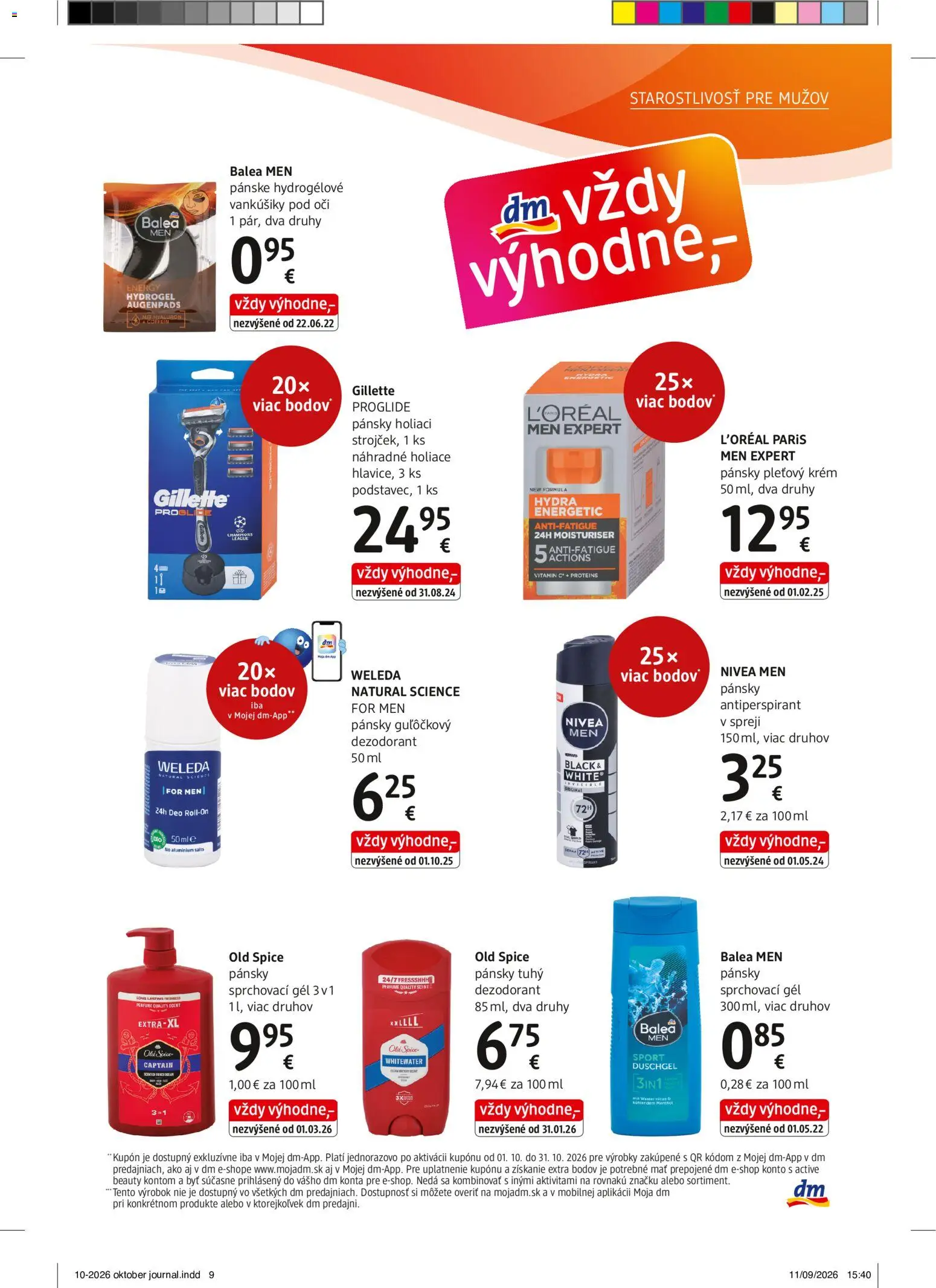 Náhľad dm drogerie letáku platného od 01.10.2026 - Old Spice, Nivea, Weleda, Dezodorant, Antiperspirant, Krém