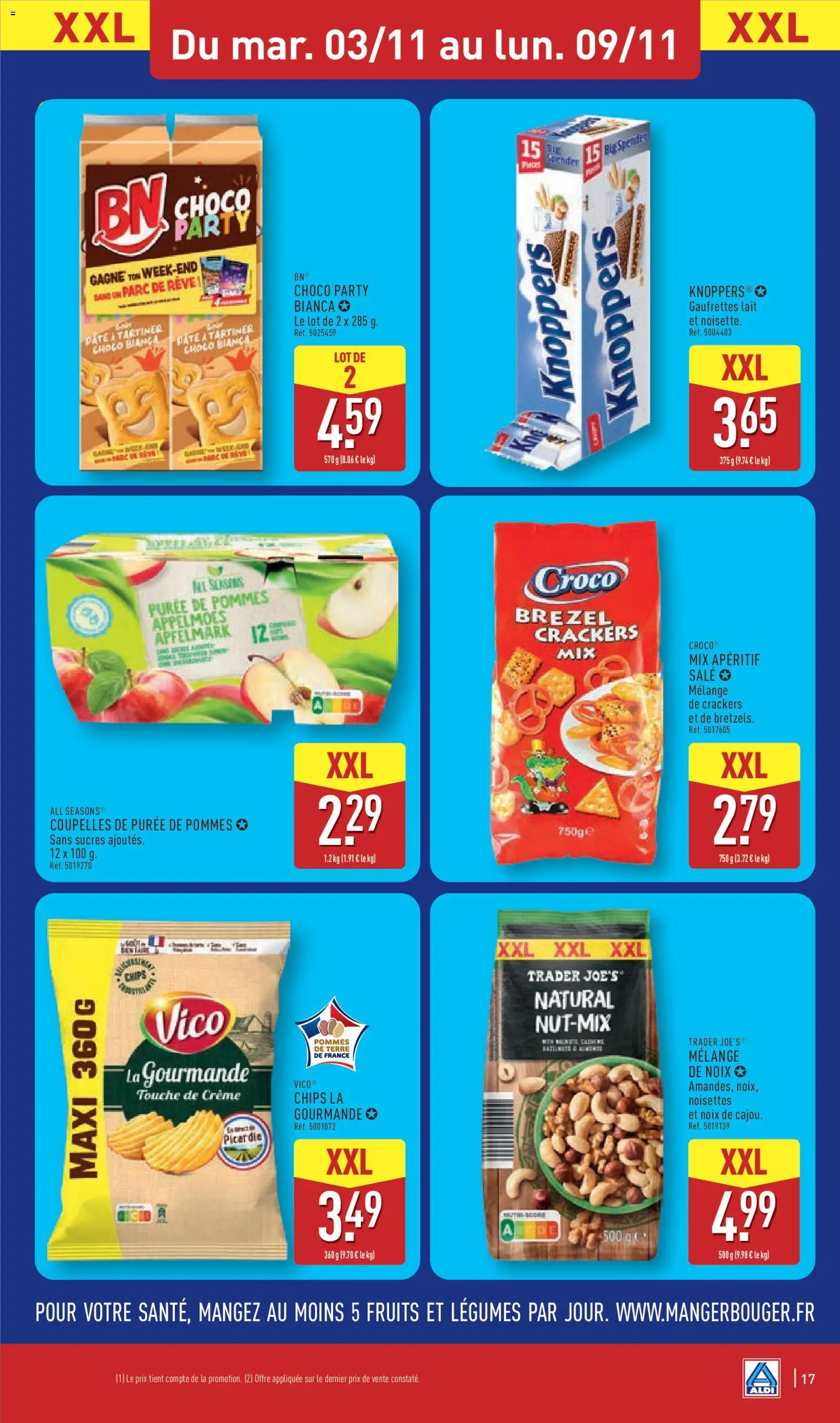 Prévisualisation de Aldi catalogue du magasin Aldi formulaire valide 03/11/2026 - Lait, Pâte, Noix, Apéritif, Crackers, Pâte à tartiner, Knoppers, Mélange De Noix