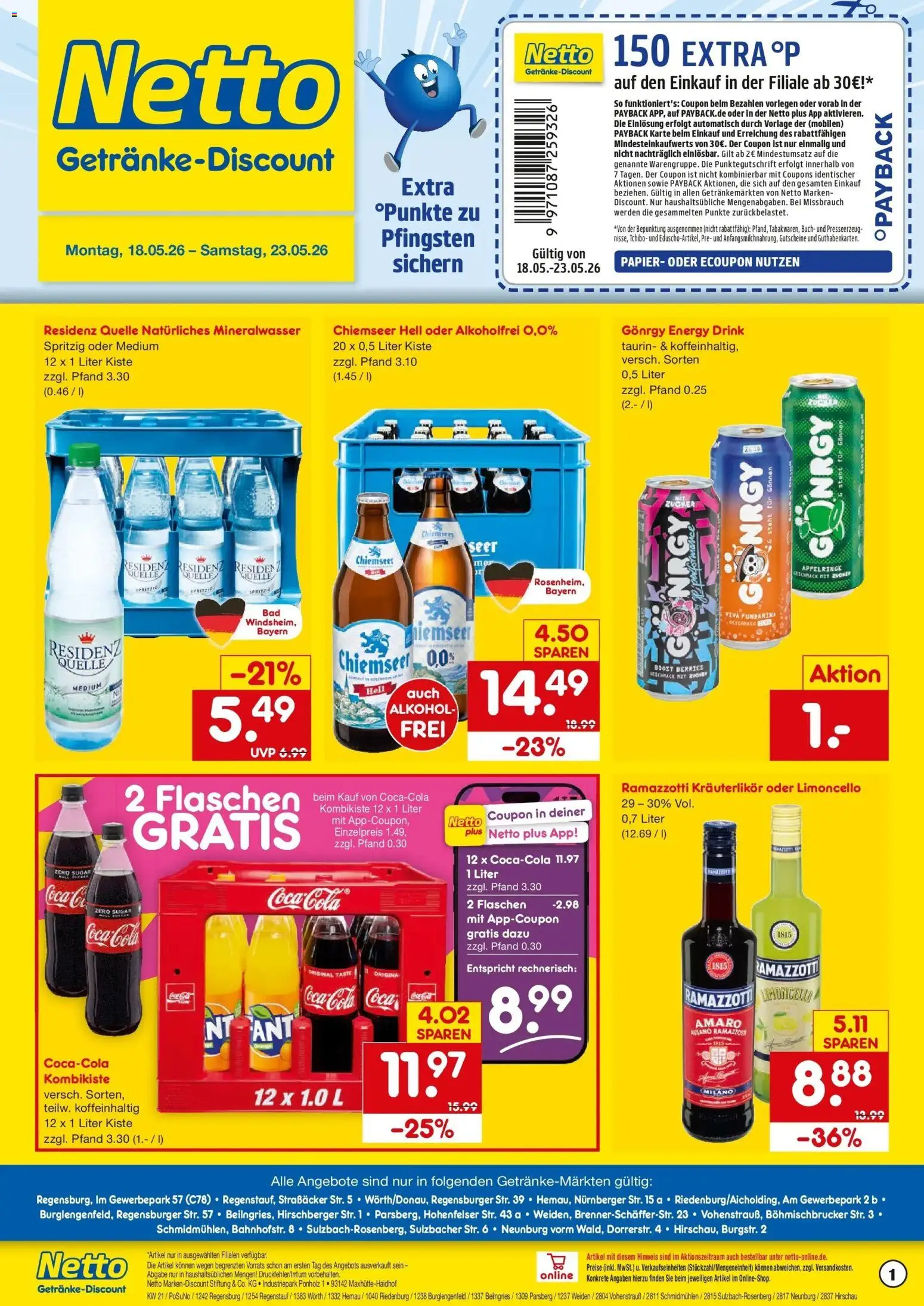 Vorschau von dem Prospekt des Geschäftes Netto Marken-Discount, gültig ab dem 17.05.2026 - Coca cola, Cola, Mineralwasser, Alkohol, Limoncello, Ramazzotti, Energy