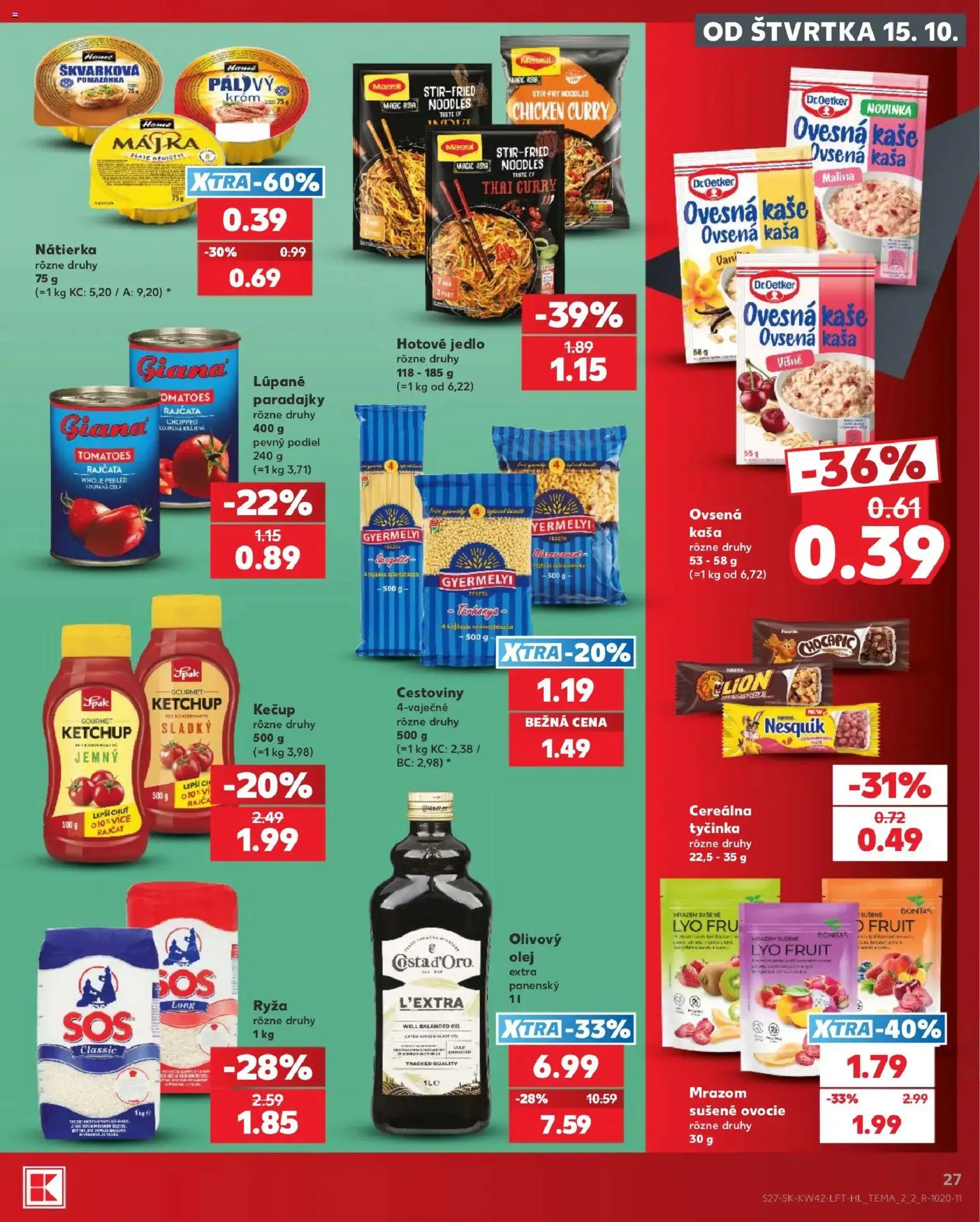 Náhľad Kaufland letáku platného od 15.10.2026 - Cestoviny, Ovocie, Ryža, Sušené ovocie, Kečup, Nesquik, Chocapic, Ovsená kaša