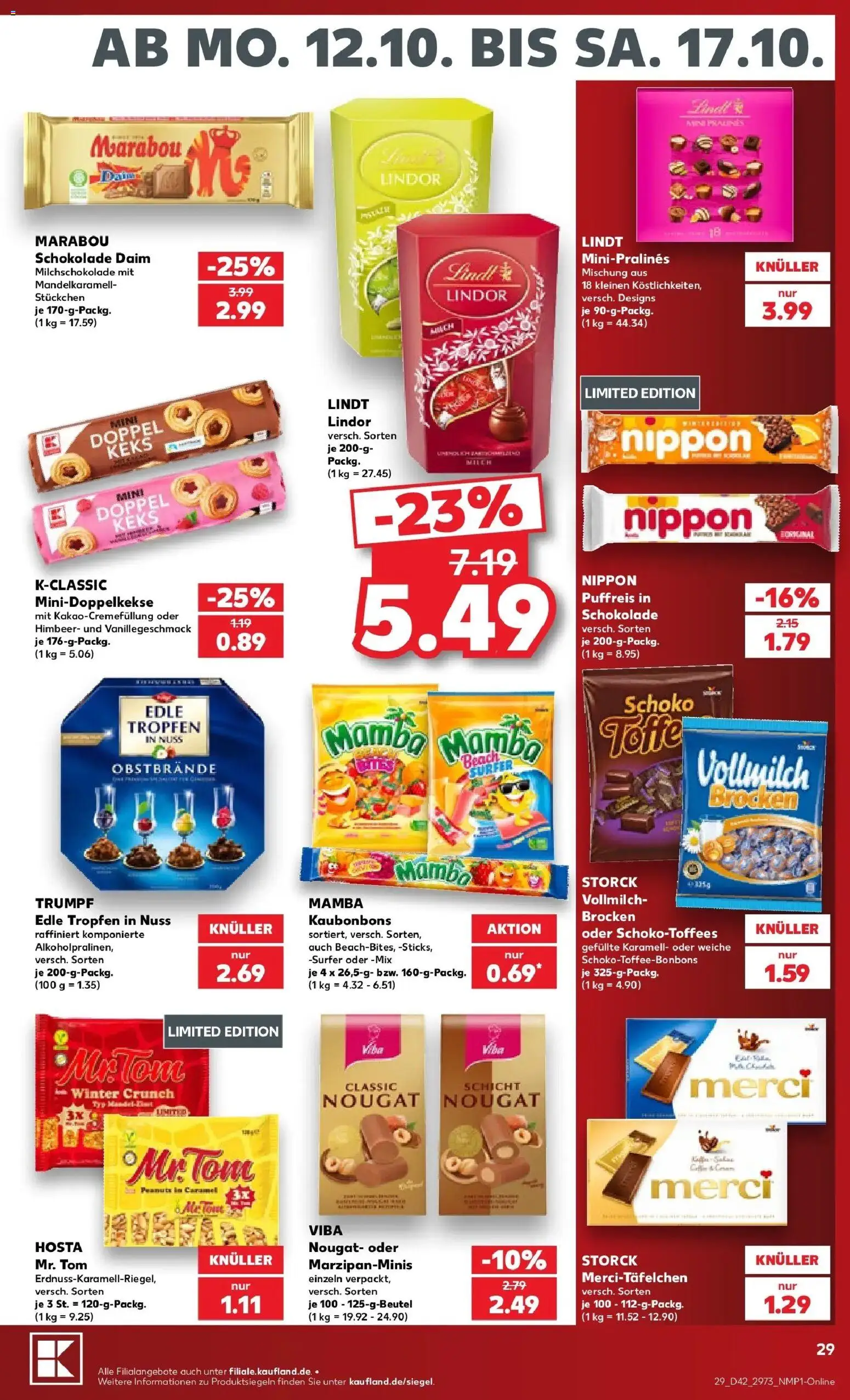 Vorschau von dem Prospekt des Geschäftes Kaufland, gültig ab dem 12.10.2026 - Schokolade, Lindt, Milch, Merci, Lindor