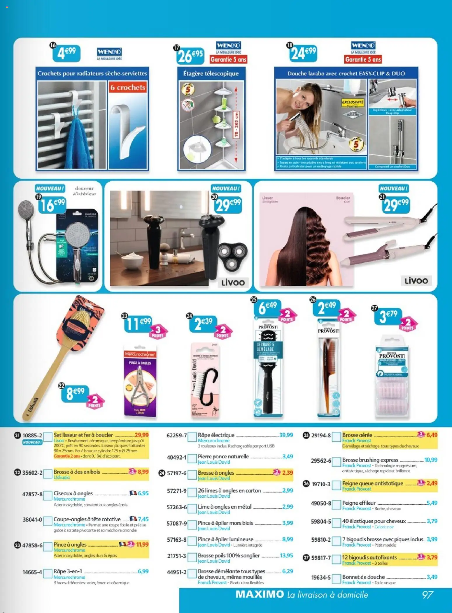 Prévisualisation de Maximo catalogue epicerie du magasin Maximo formulaire valide 26/10/2026 - Jean, Étagère, Tuyau, Pince, Élastiques, Peigne, Râpe électrique, Brosse démêlante