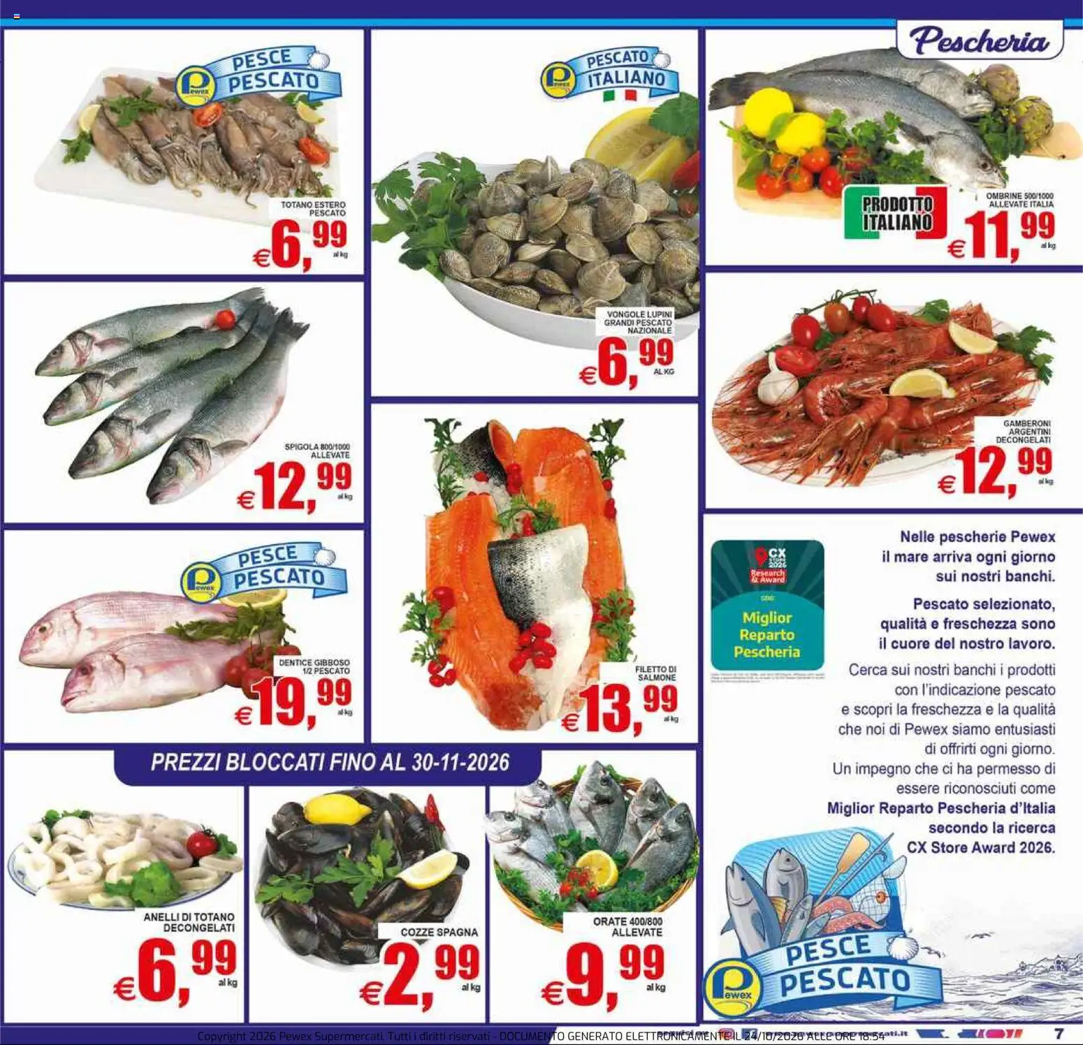 Anteprima dell'opuscolo Pewex volantino Ultramercato Irnerio dal negozio Pewex valido da 23/10/2026 - Pesce, Lupini, Vongole, Cozze, Spigola, Totano, Gamberoni