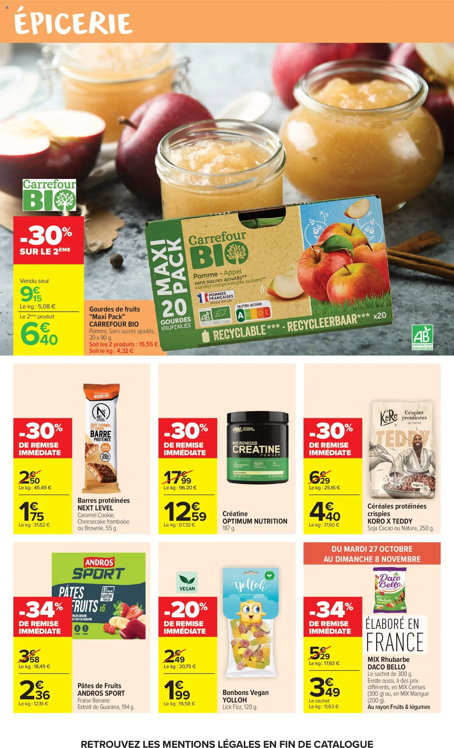 Prévisualisation de Carrefour Market catalogue du magasin Carrefour Market formulaire valide 27/10/2026 - Cheesecake, Fruits, Fraise, Pâtes, Framboise, Cerises, Céréales, Pâtes de fruits