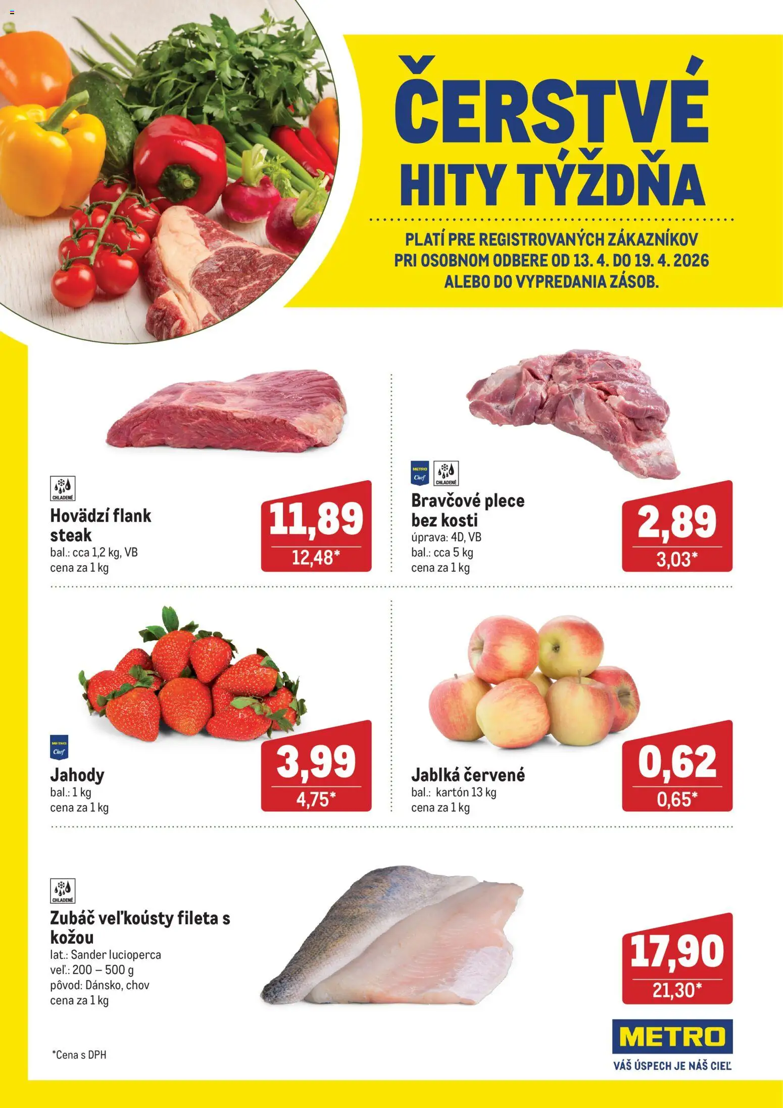 Náhľad Metro letáku platného od 13.04.2026 - Steak, Jahody, Jablká, Bravčové plece