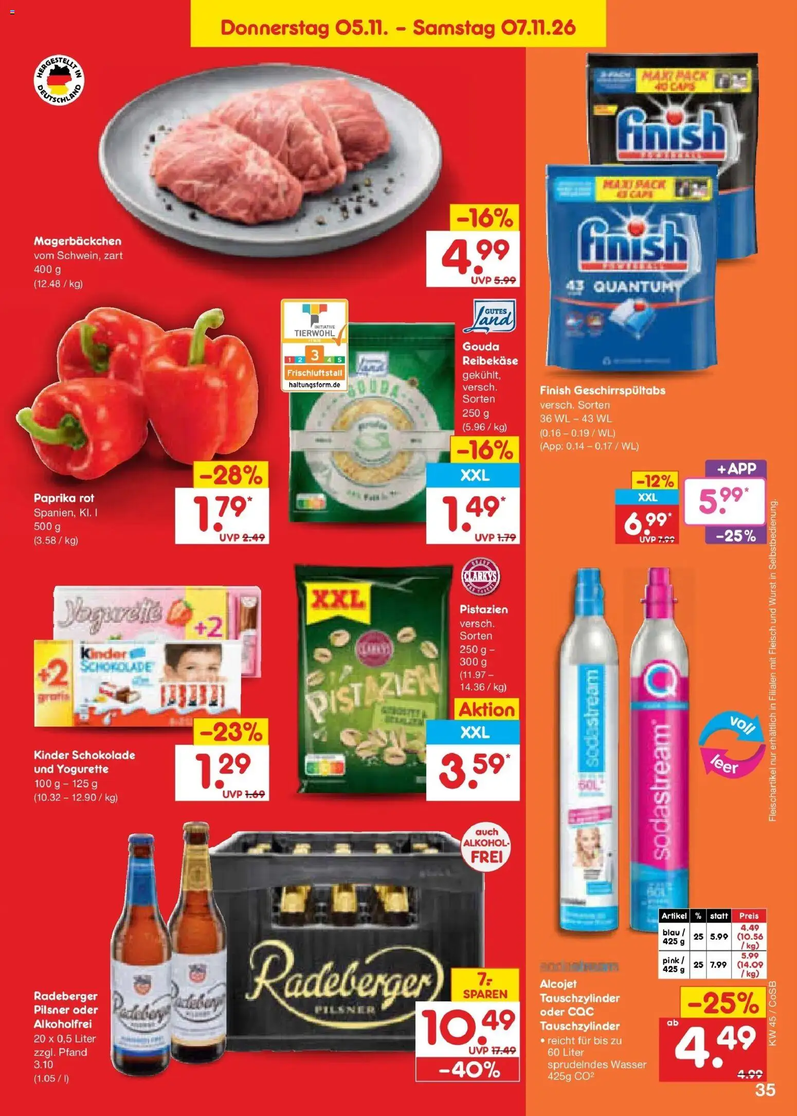 Vorschau von dem Prospekt des Geschäftes Netto Marken-Discount, gültig ab dem 02.11.2026 - Schokolade, Fleisch, Paprika, Yogurette, Gouda, Finish, Paprika rot, Reibekase