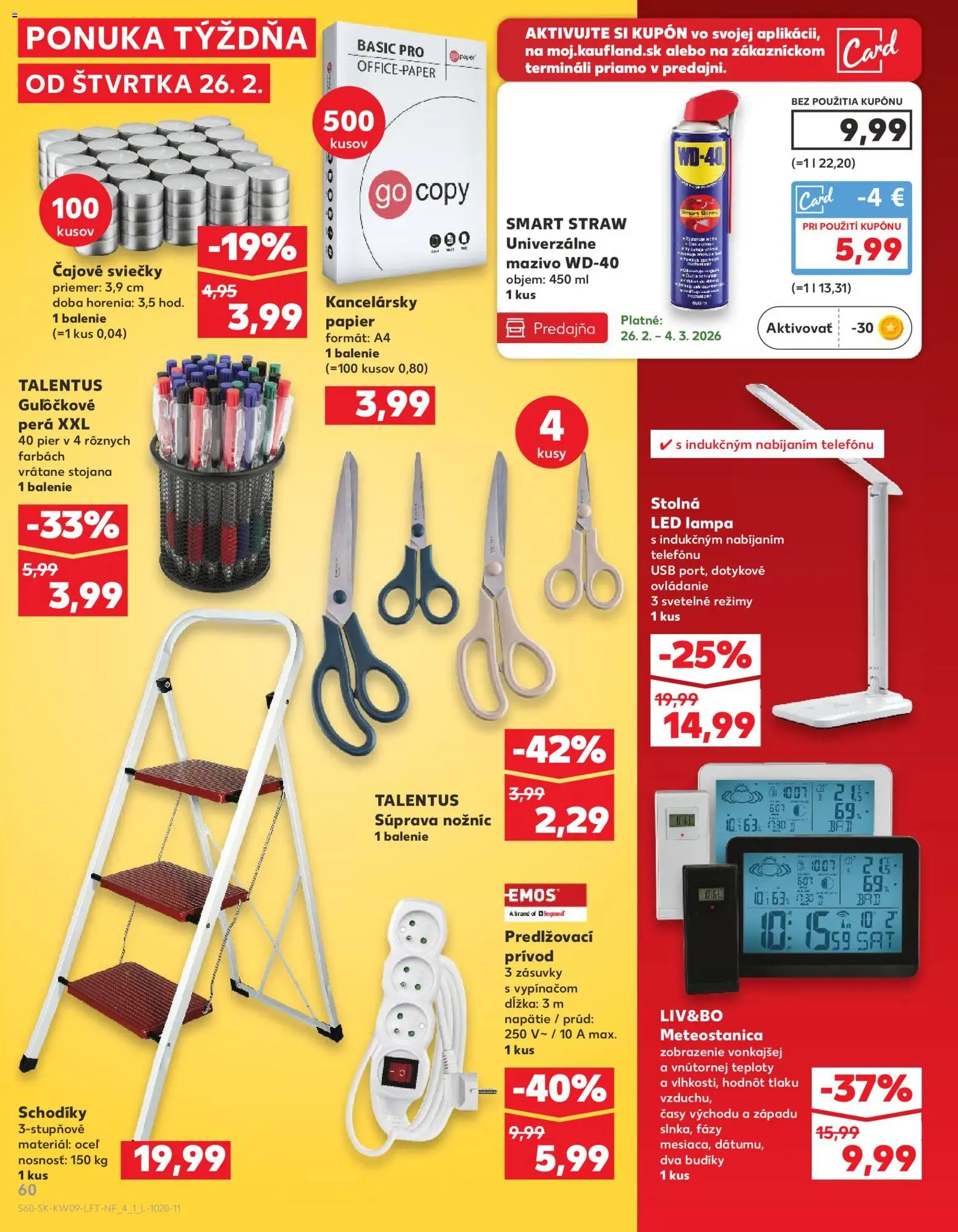 Náhľad Kaufland letáku platného od 26.02.2026 - Lampa, Meteostanica, Sviečky, Kancelársky papier, USB, Led, Led lampa, Čajové sviečky