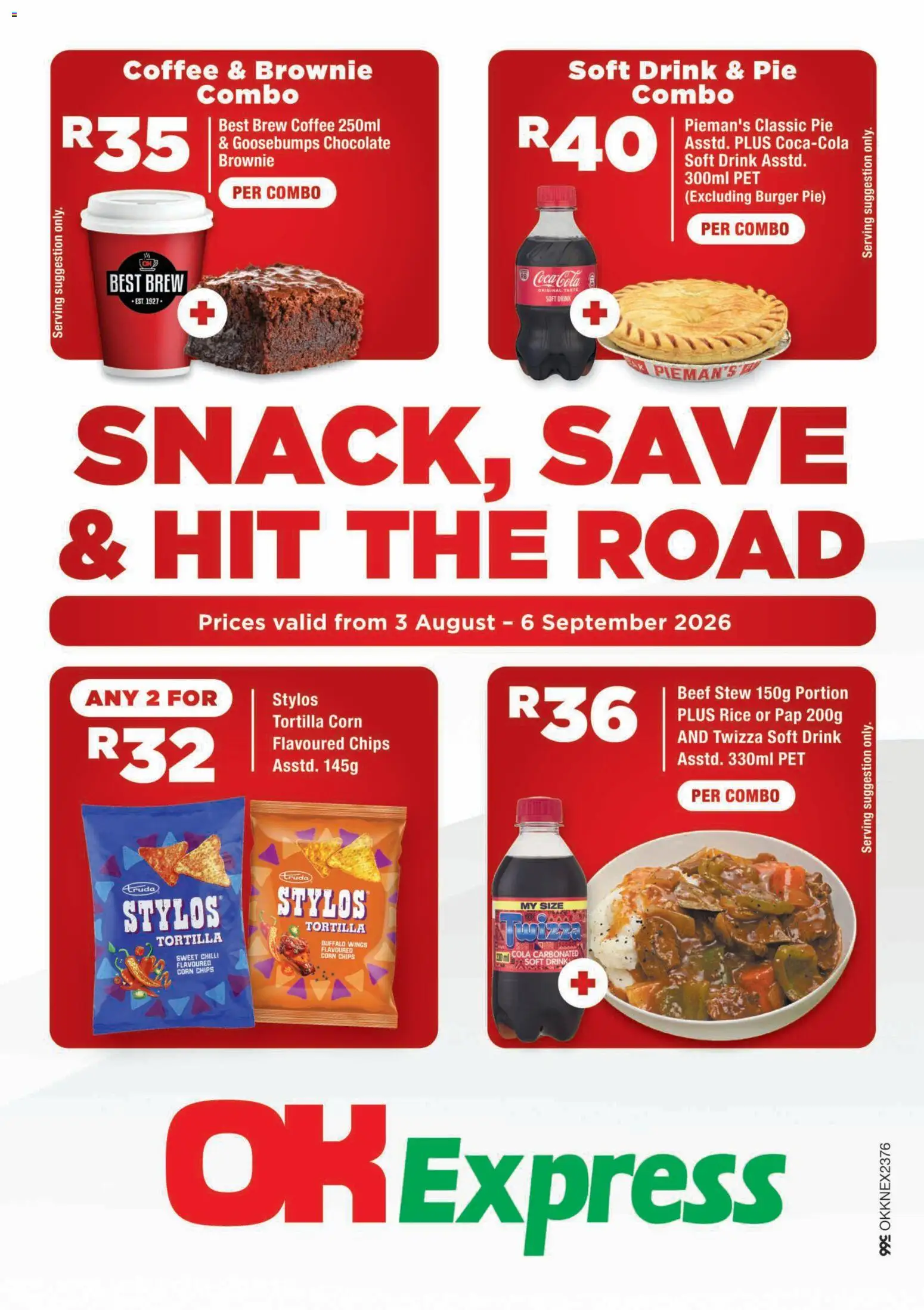 Preview of OK Foods flyer valid from 03/08/2026 - Coffee, Chocolate, Chips, Corn, Rice, Beef, Chilli