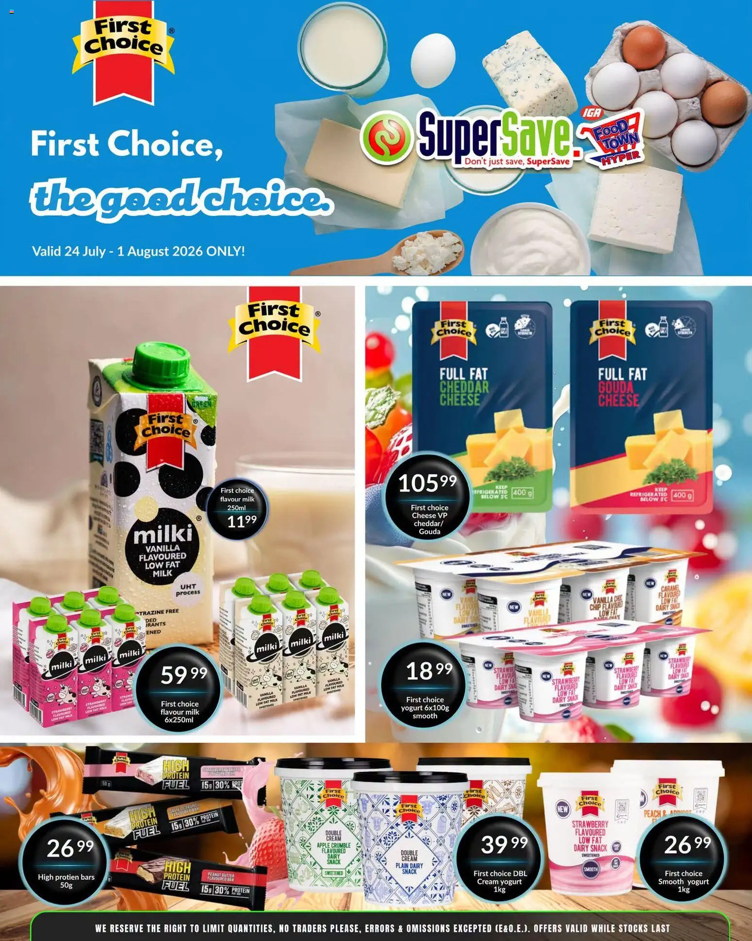 Preview of Super Save flyer valid from 24/07/2026 - Protein, Milk, Butter, Cheese, Peach, Cream, Vanilla, Cheddar