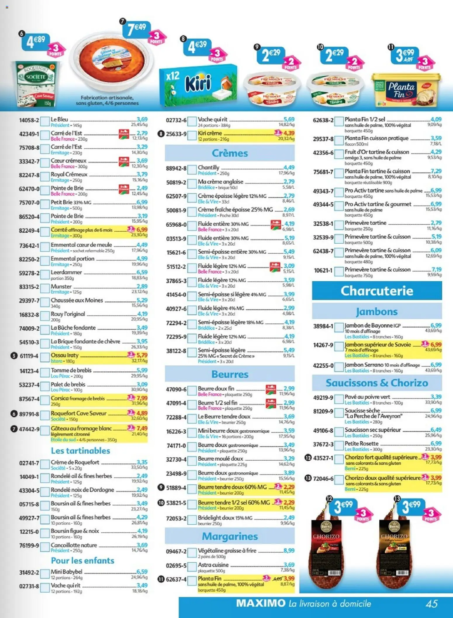 Prévisualisation de Maximo catalogue epicerie du magasin Maximo formulaire valide 24/08/2026 - Crème anglaise, Figue, Ail, Brique, Emmental, Chaussée aux Moines, Jambon de Bayonne igp, Chorizo fort