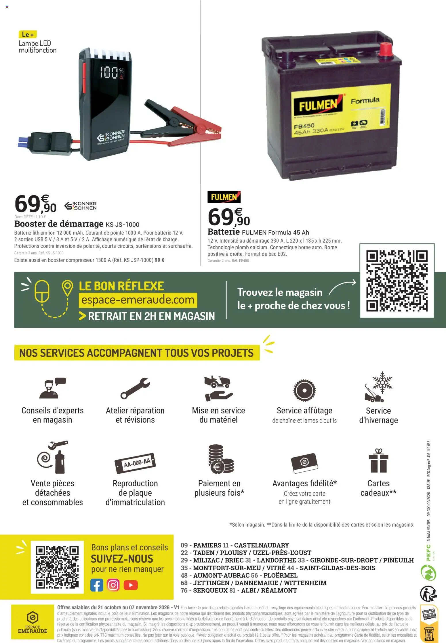 Prévisualisation de Espace Emeraude catalogue du magasin Espace Emeraude formulaire valide 21/10/2026 - Batterie, Lampe, Compresseur, USB, lampe LED, Batterie Fulmen
