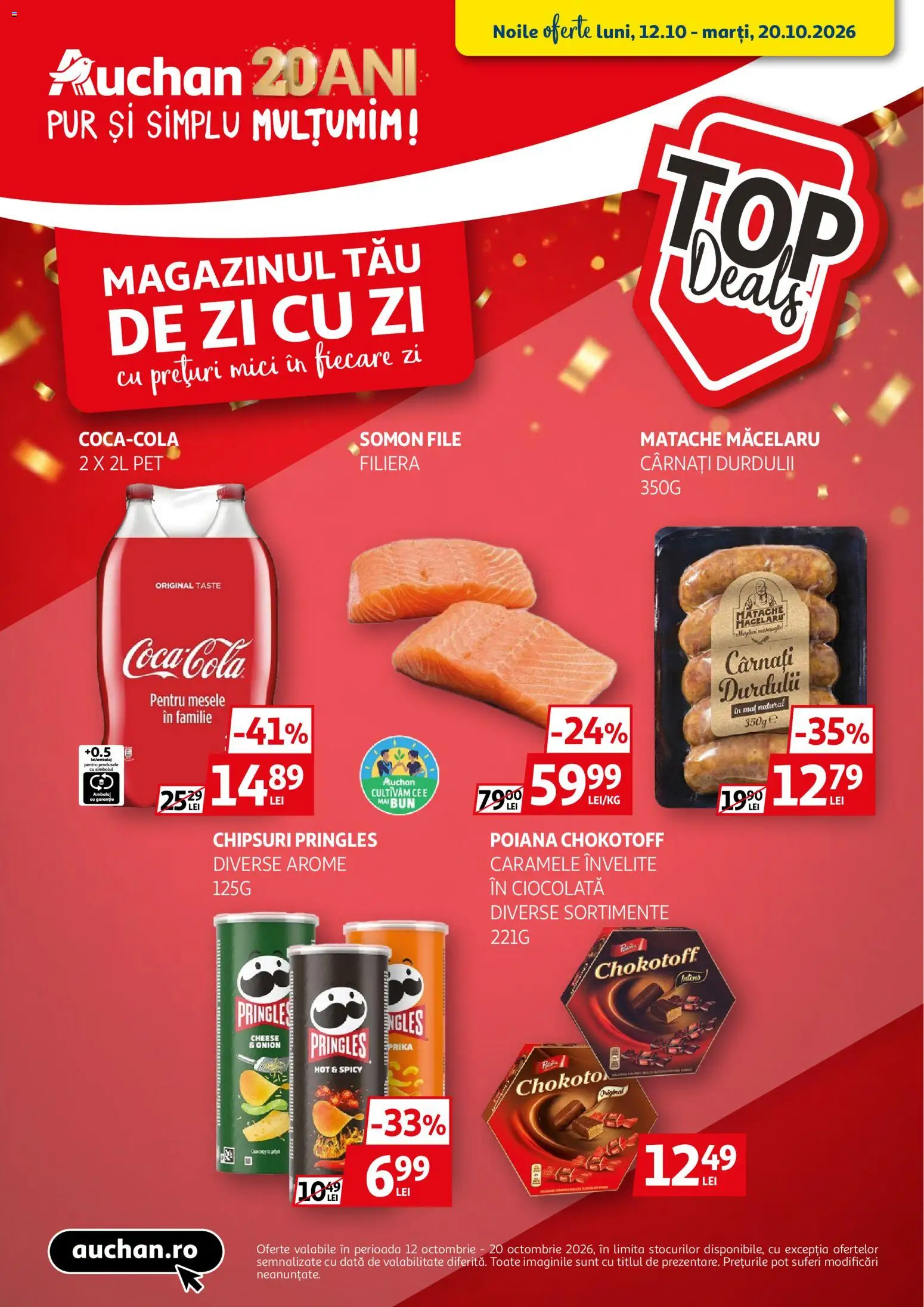 Previzualizarea de cataloage: Auchan Auchan Catalog valabil de la 12.10.2026 - Mici, Ciocolată, Chipsuri, Pringles, Somon, Cârnați, Caramele