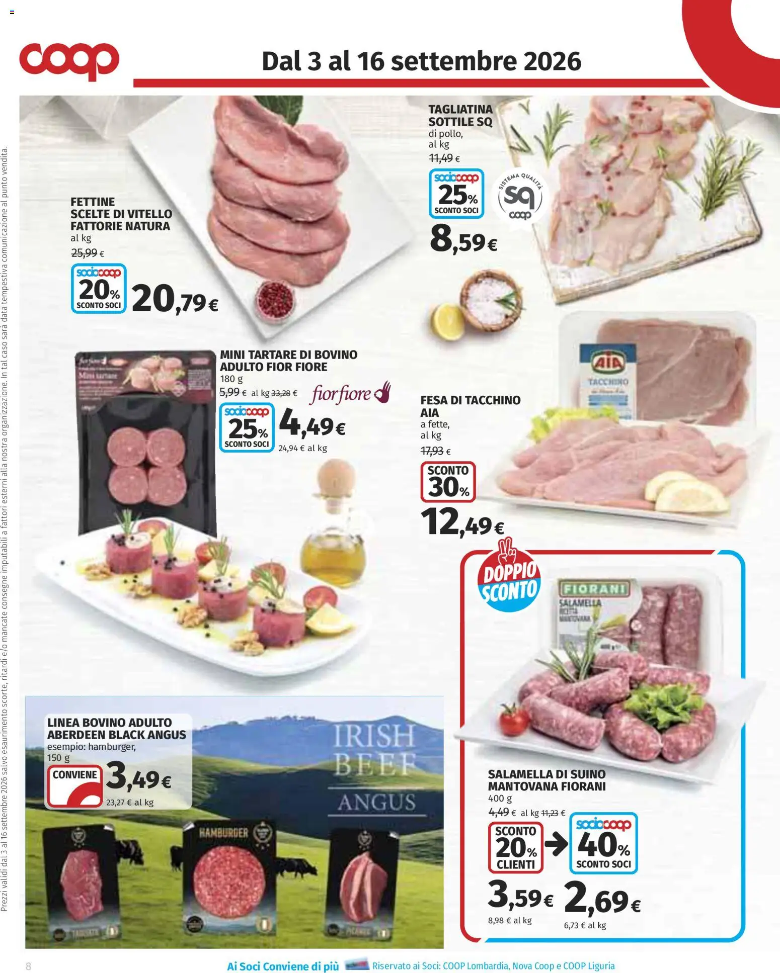 Anteprima dell'opuscolo COOP volantino Superstore Lombardia dal negozio COOP valido da 03/09/2026 - Hamburger, Tacchino, Bovino, Vitello, Suino, Data, Salamella
