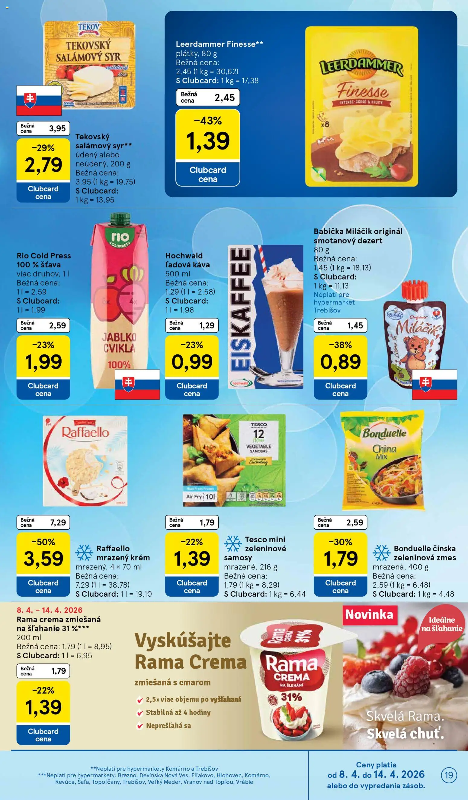 Náhľad Tesco letáku platného od 08.04.2026 - Káva, Syr, Cvikla, Raffaello, Dezert, Krém, Šťava, Zeleninová zmes