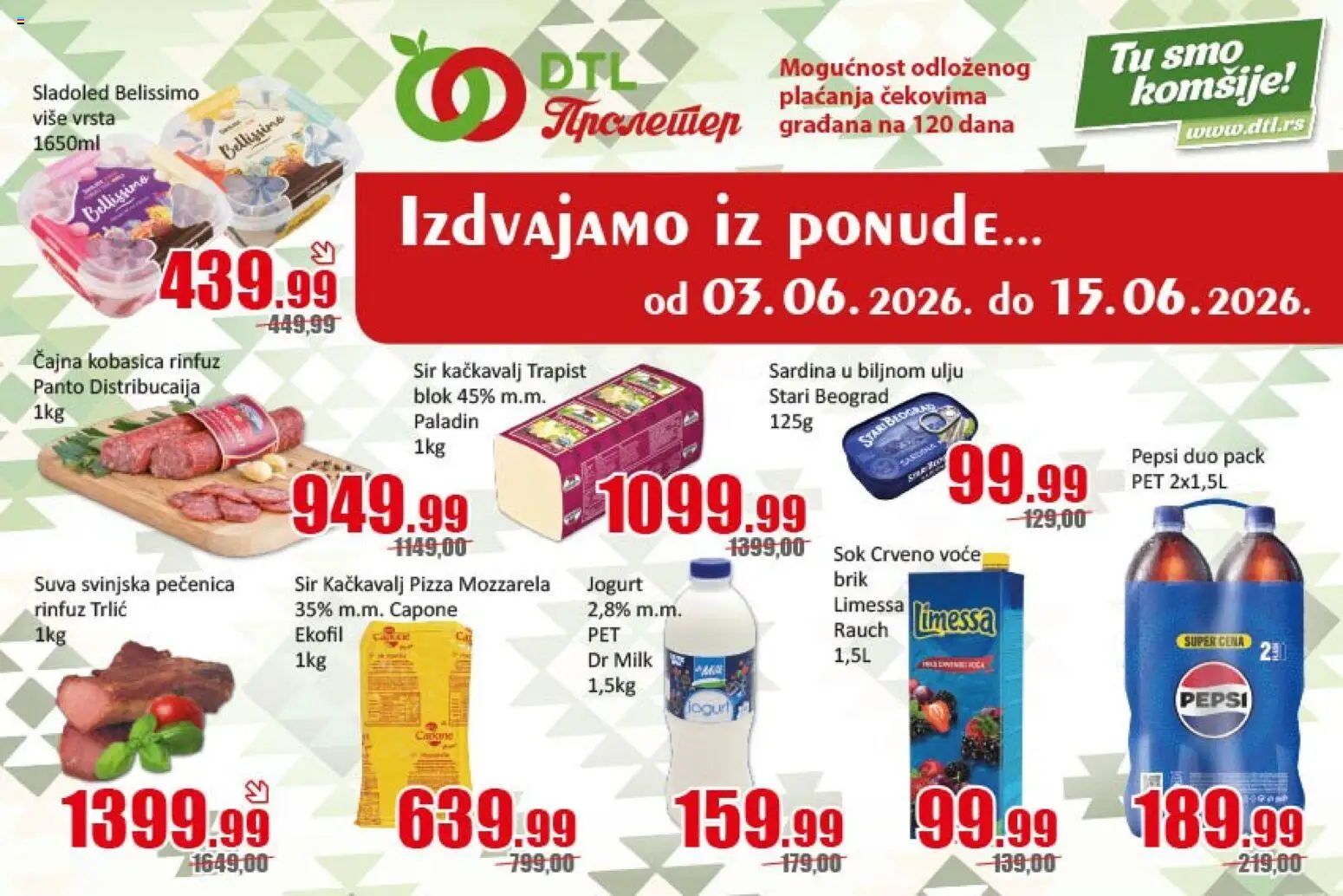 Pregled Metalac Proleter kataloga - važi od 03.06.2026 - Sladoled, Pepsi, Sir, Jogurt, Sok, Sardina, Kobasica, Pečenica