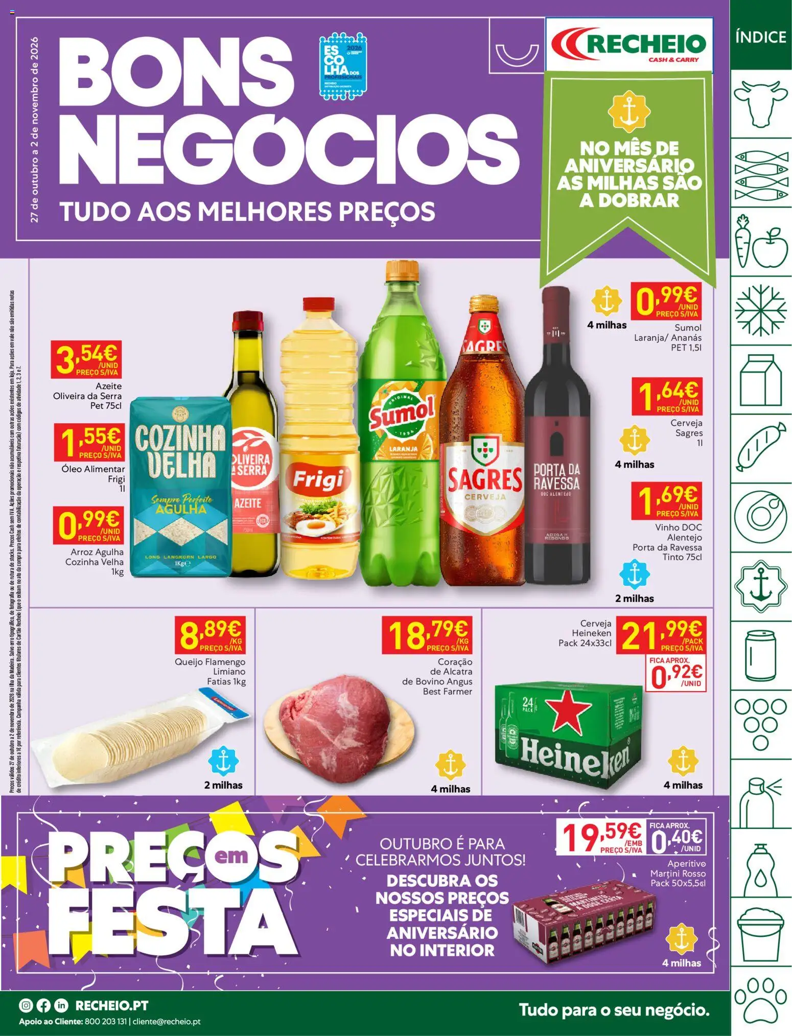 Pré-visualização do folheto da loja Recheio válida a partir de 27/10/2026 - Cerveja, Arroz, Porta, Queijo, Martini, Óleo alimentar, Óleo, Ananás