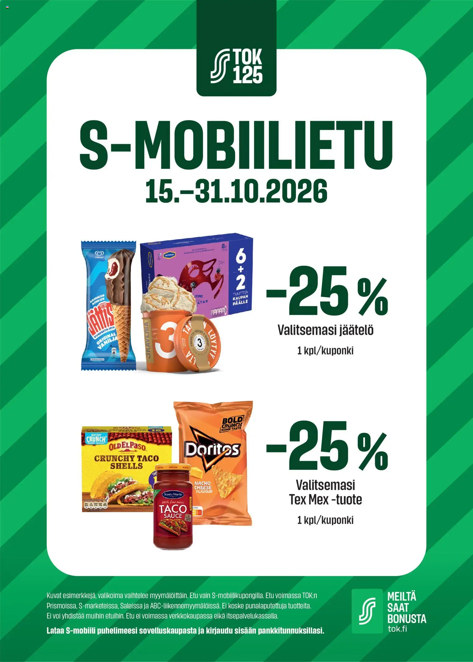 Kaupan Sale Sale S-Mobiilietu esikatselu, voimassa 15/10/2026 - Jäätelö, Voi, Viini