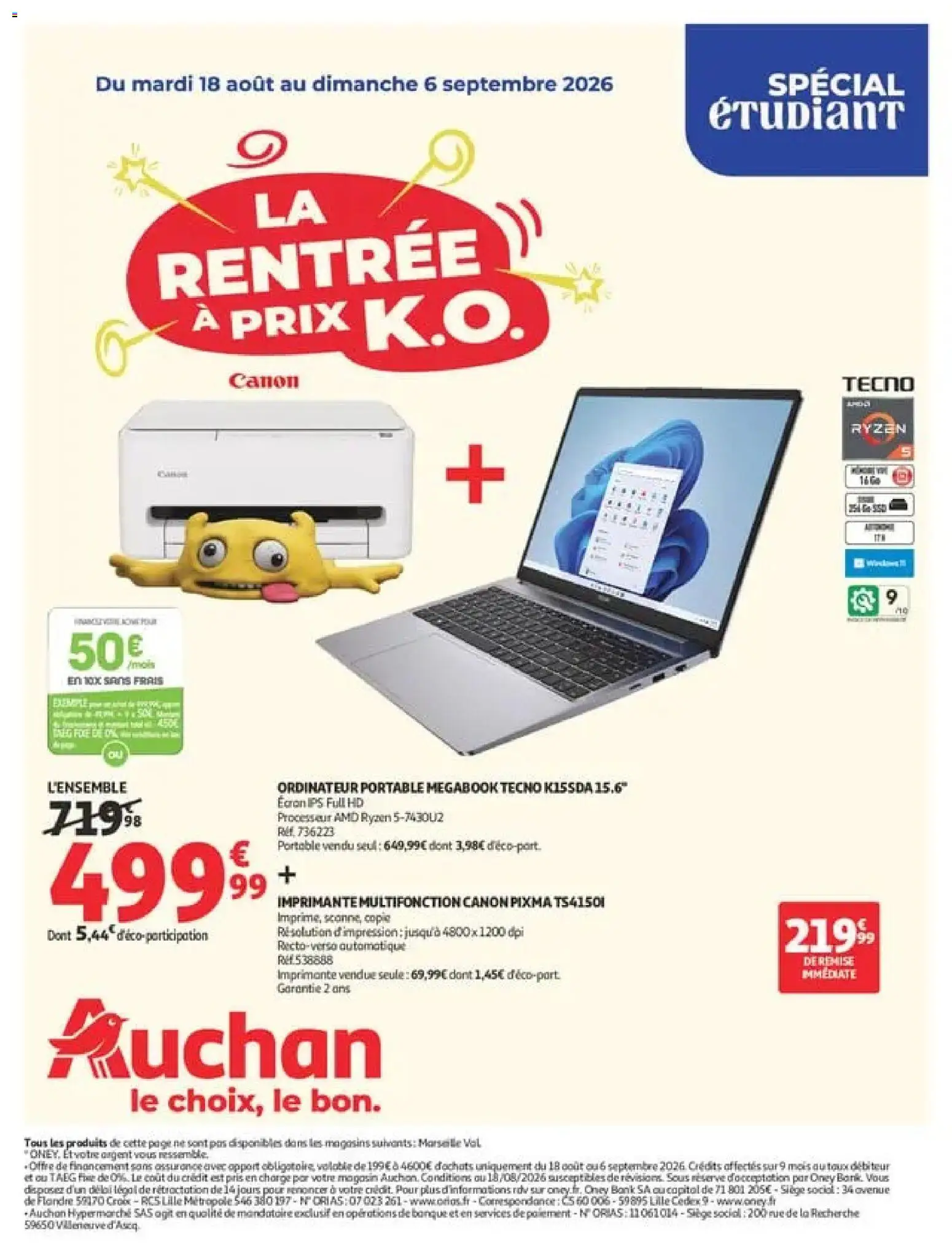Prévisualisation de Auchan - Promos rentrée étudiants du magasin Auchan formulaire valide 18/08/2026