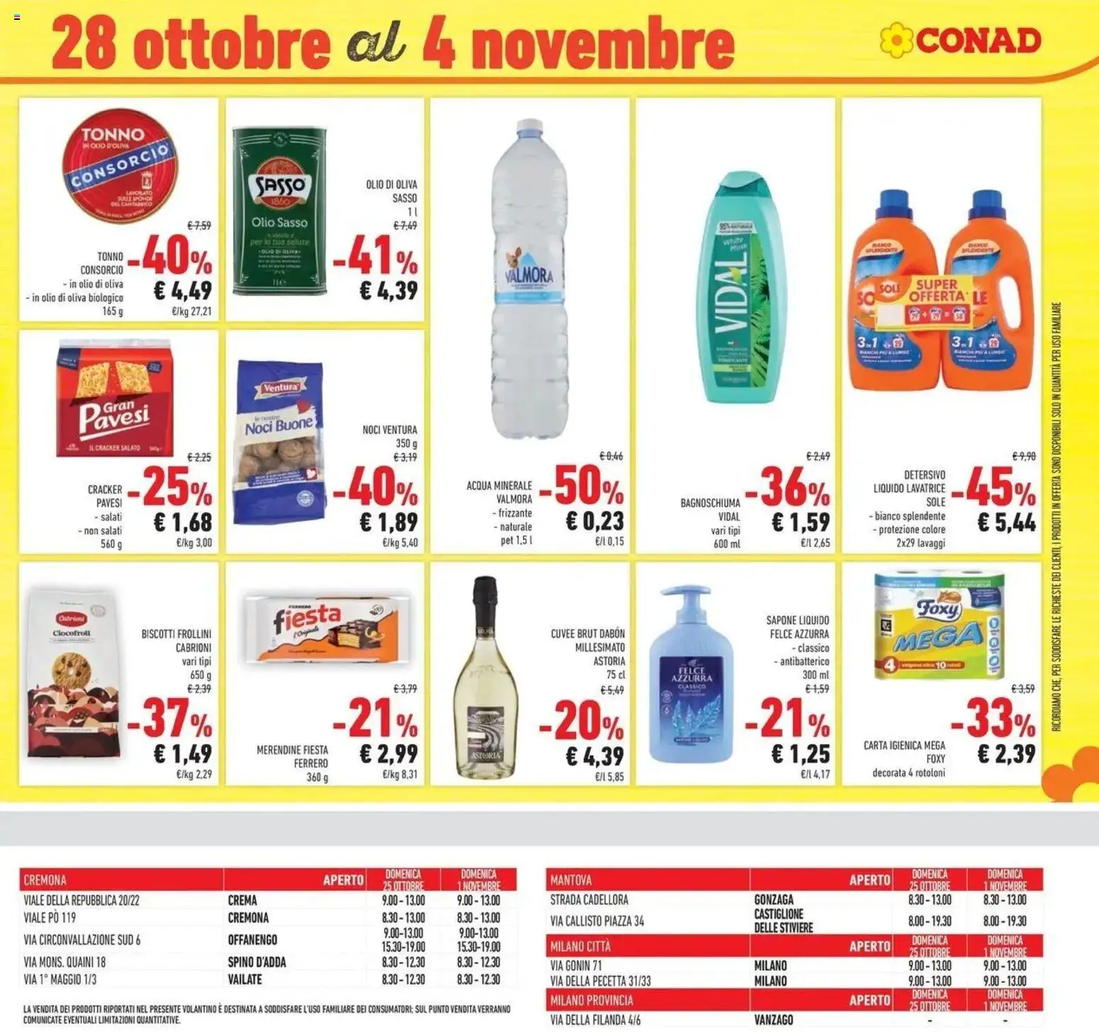 Anteprima dell'opuscolo Conad volantino Gonzaga dal negozio Conad valido da 21/10/2026 - Tonno, Acqua minerale, Carta igienica, Bagnoschiuma, Olive, Sapone, Frollini, Olio Sasso