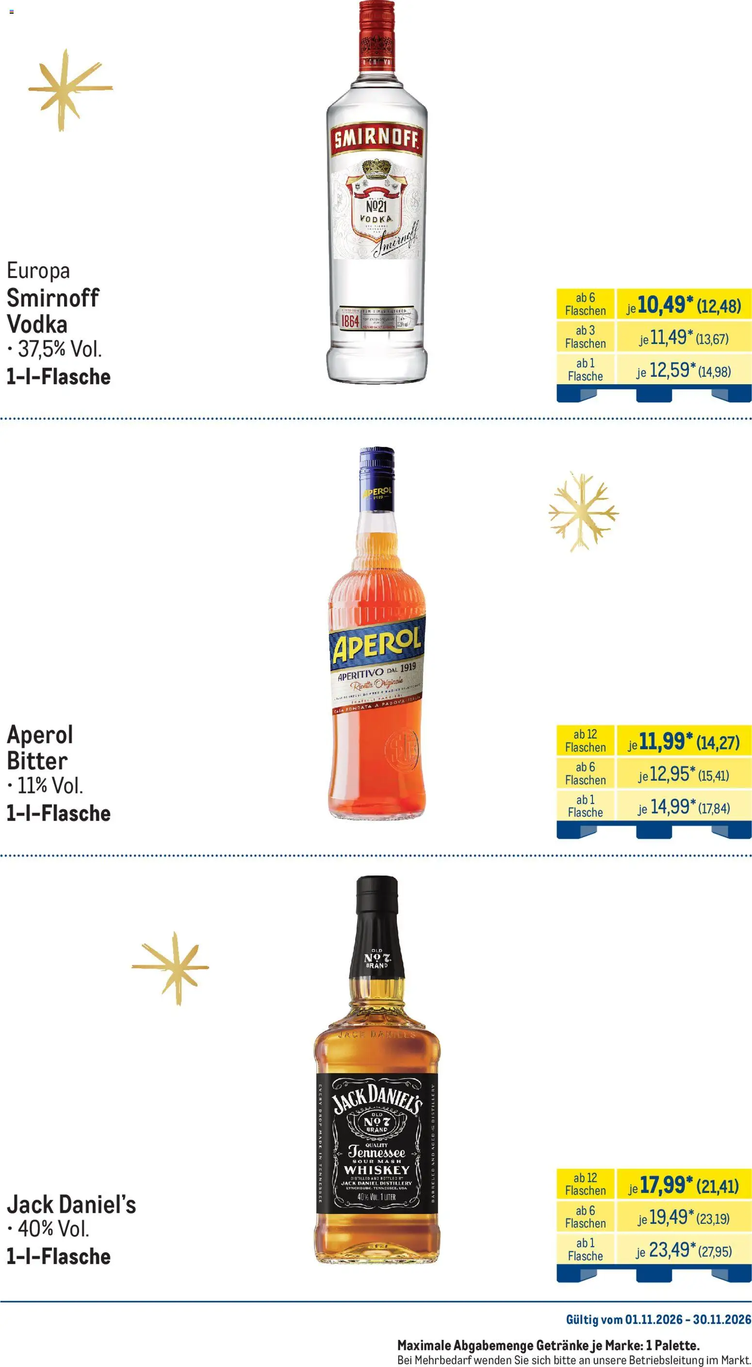 Vorschau von dem Prospekt des Geschäftes Metro, gültig ab dem 01.11.2026 - Aperol, Vodka, Whiskey, Smirnoff, Jack Daniel's