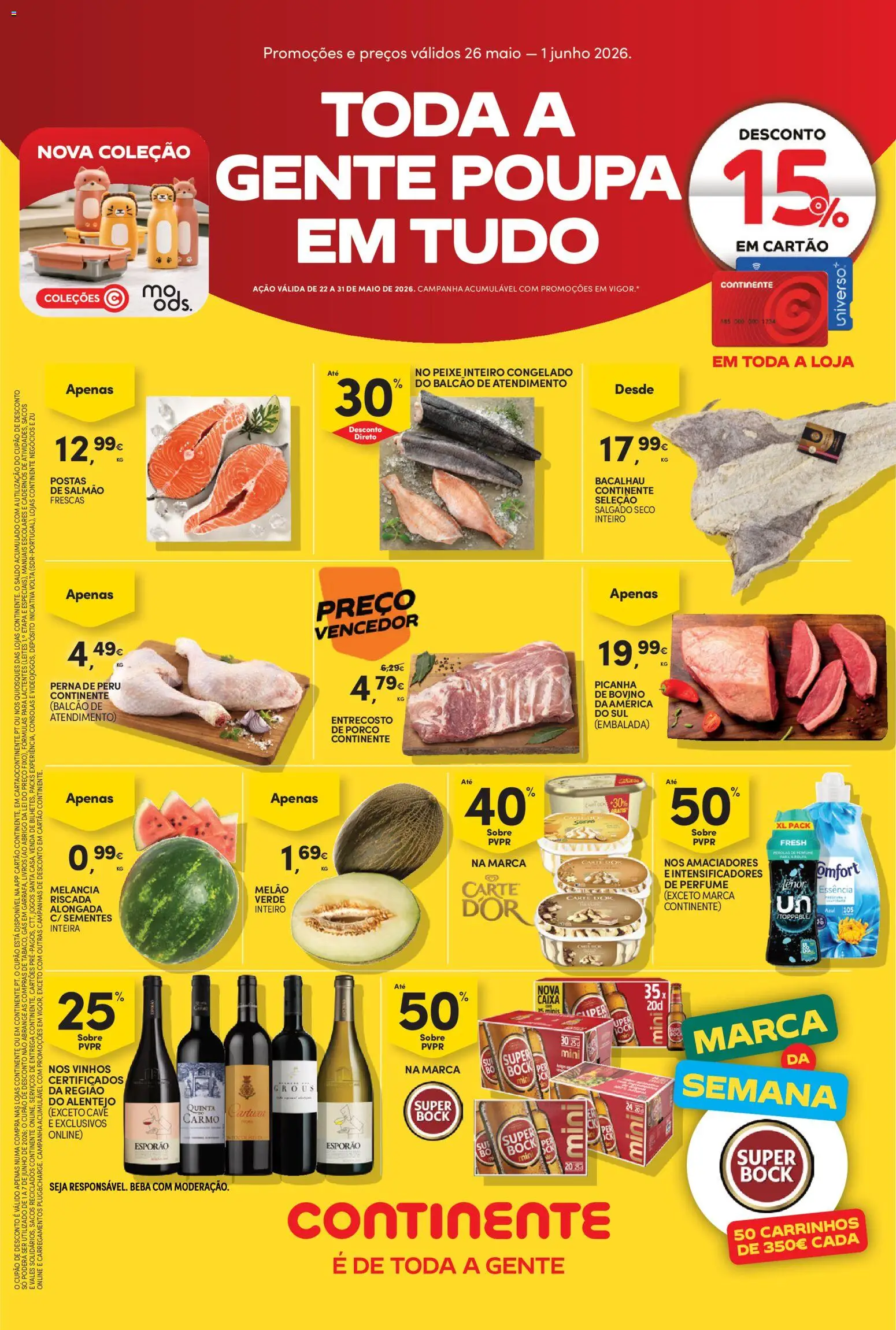 Pré-visualização do folheto da loja Continente válida a partir de 26/05/2026 - Jogos, Bacalhau, Perfume, Livros, Peru, Super bock, Melancia, Melão