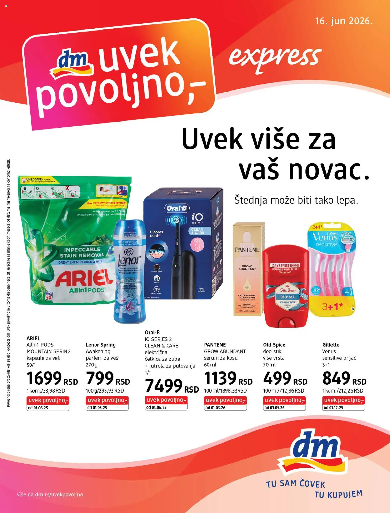 Pregled DM Drogerie kataloga - važi od 16.05.2026 - Ariel, Lenor, Gillette, Brijač, Pantene, Kapsule, Četkica za zube, Električna četkica