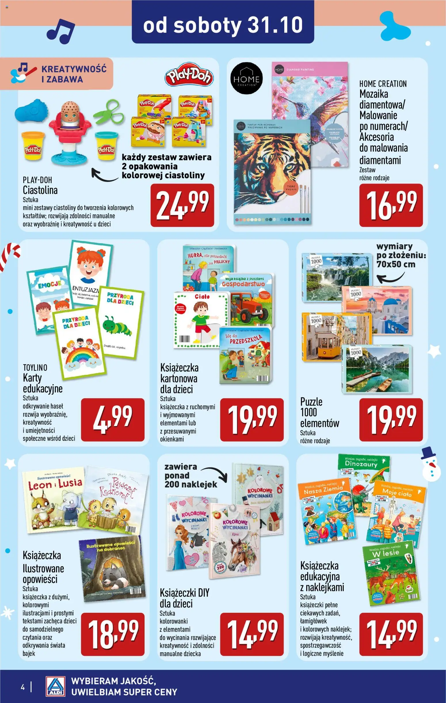 Pogląd gazetki "Aldi gazetka - Zabawki dla każdego" ze sklepu Aldi ważnej od 31.10.2026 - Por, Puzzle, Ziemia, Naklejki, Malowanie po numerach, Ciastolina, Pieluchy