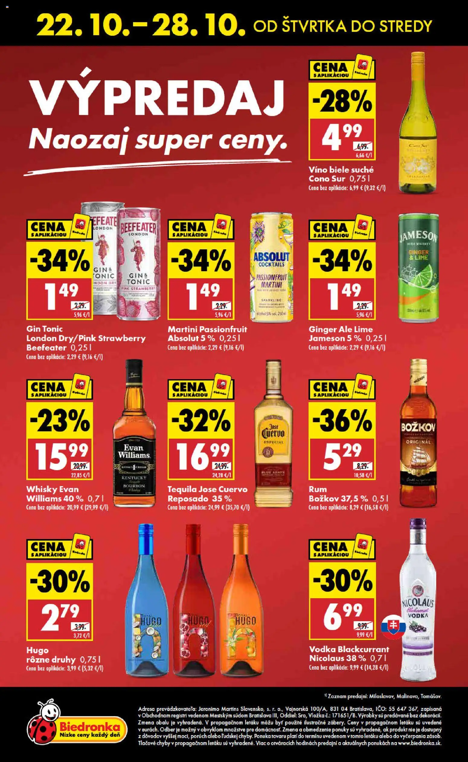 Náhľad Biedronka letáku platného od 22.10.2026 - Víno, Vodka, Whisky, Nicolaus vodka, Jameson, Bourbon, Tonic, Božkov