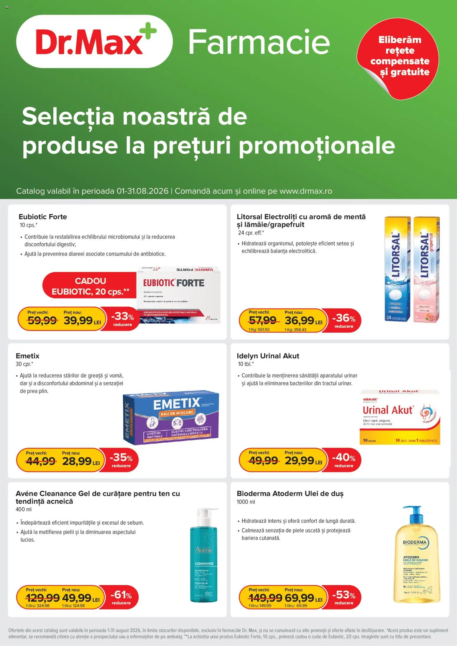 Previzualizarea de cataloage: Dr.Max Dr.Max Catalog valabil de la 01.08.2026 - Tabletă, Ulei, Menta, Grapefruit, Gel de curățare, Cutie, Duș