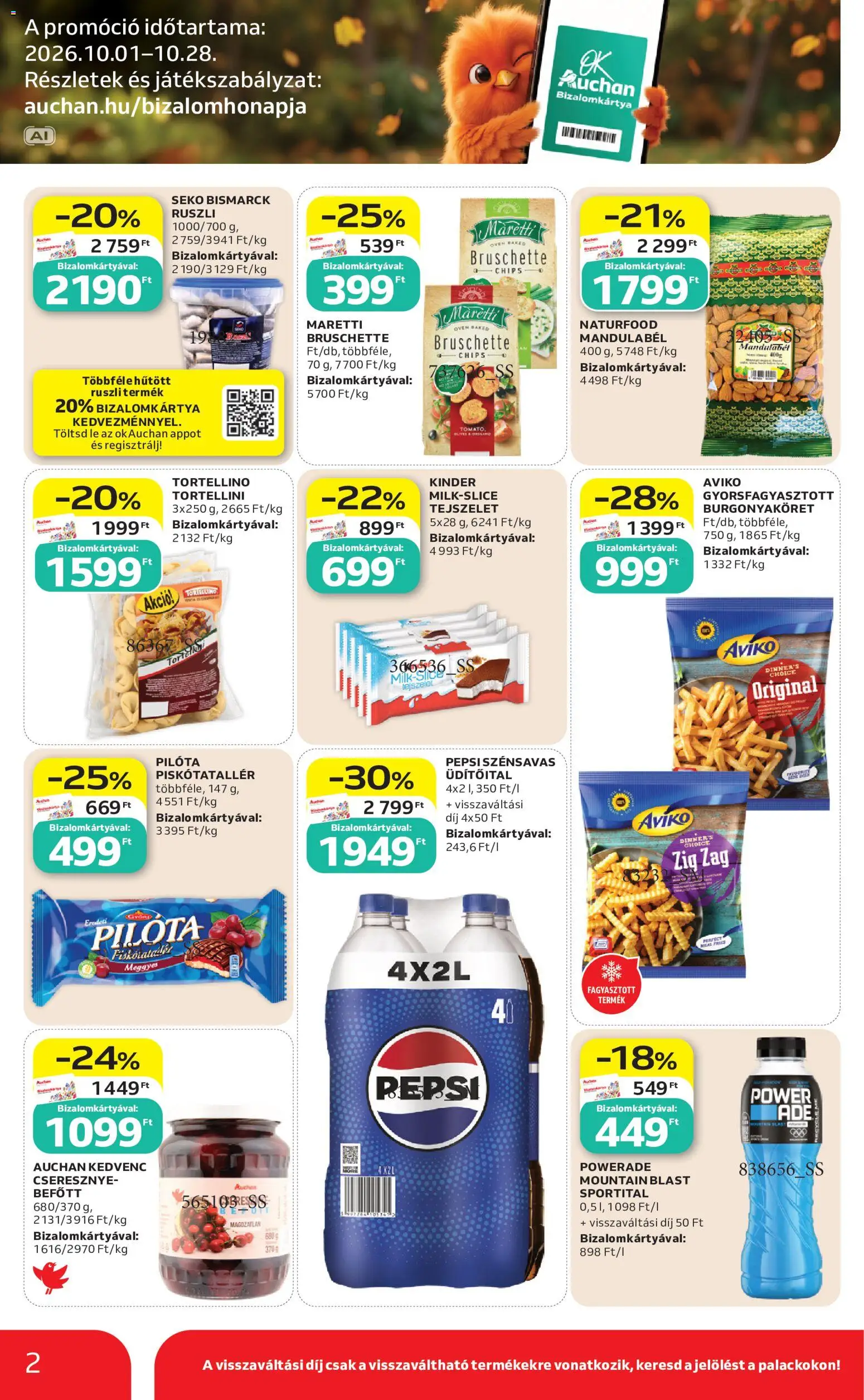 Auchan - Auchan Szupermarket akciós újság megtekintése, amely érvényes 2026.10.15.-től - Kinder, Powerade, Chips, Pepsi, Cseresznye, Ruszli, Lé, Üdítőital