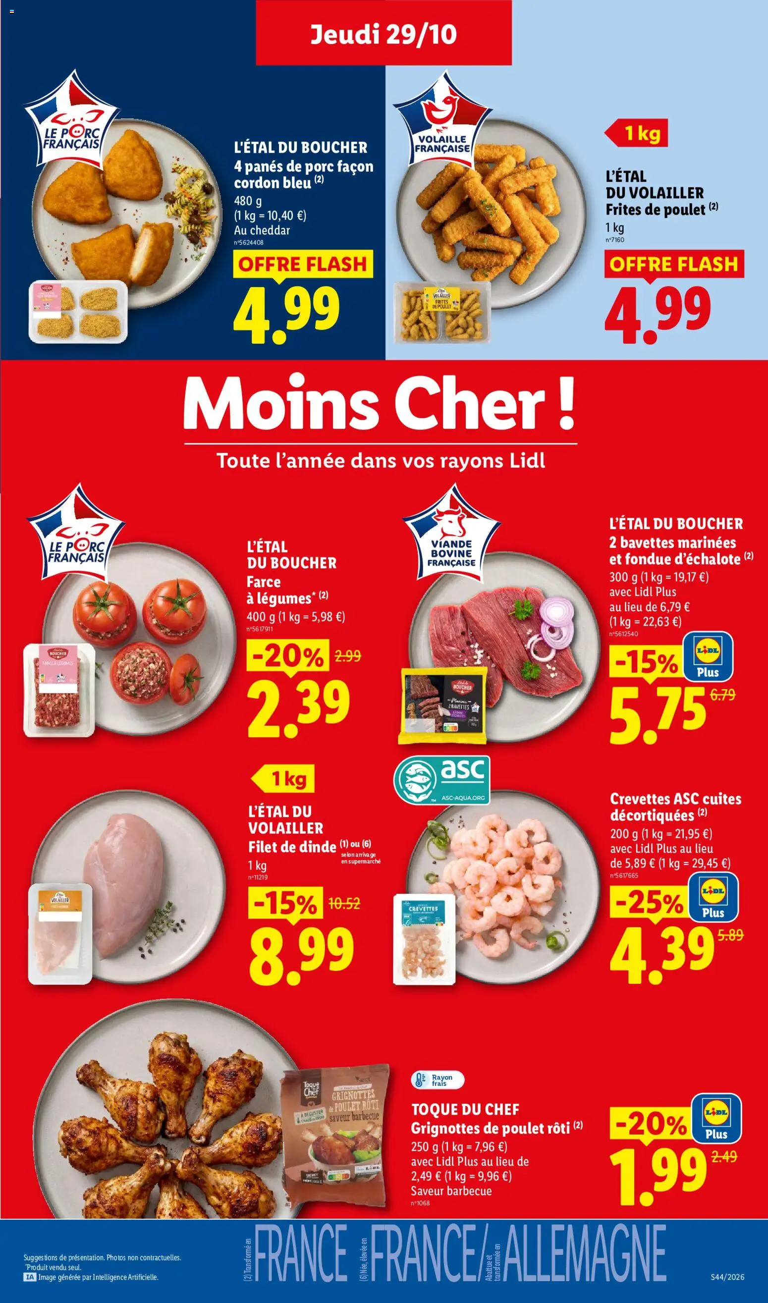 Prévisualisation de LIDL catalogue du magasin LIDL formulaire valide 29/10/2026 - Poulet, Frites, Volaille, Crevettes, Viande bovine, Filet de dinde, Farce à légumes, Bavettes