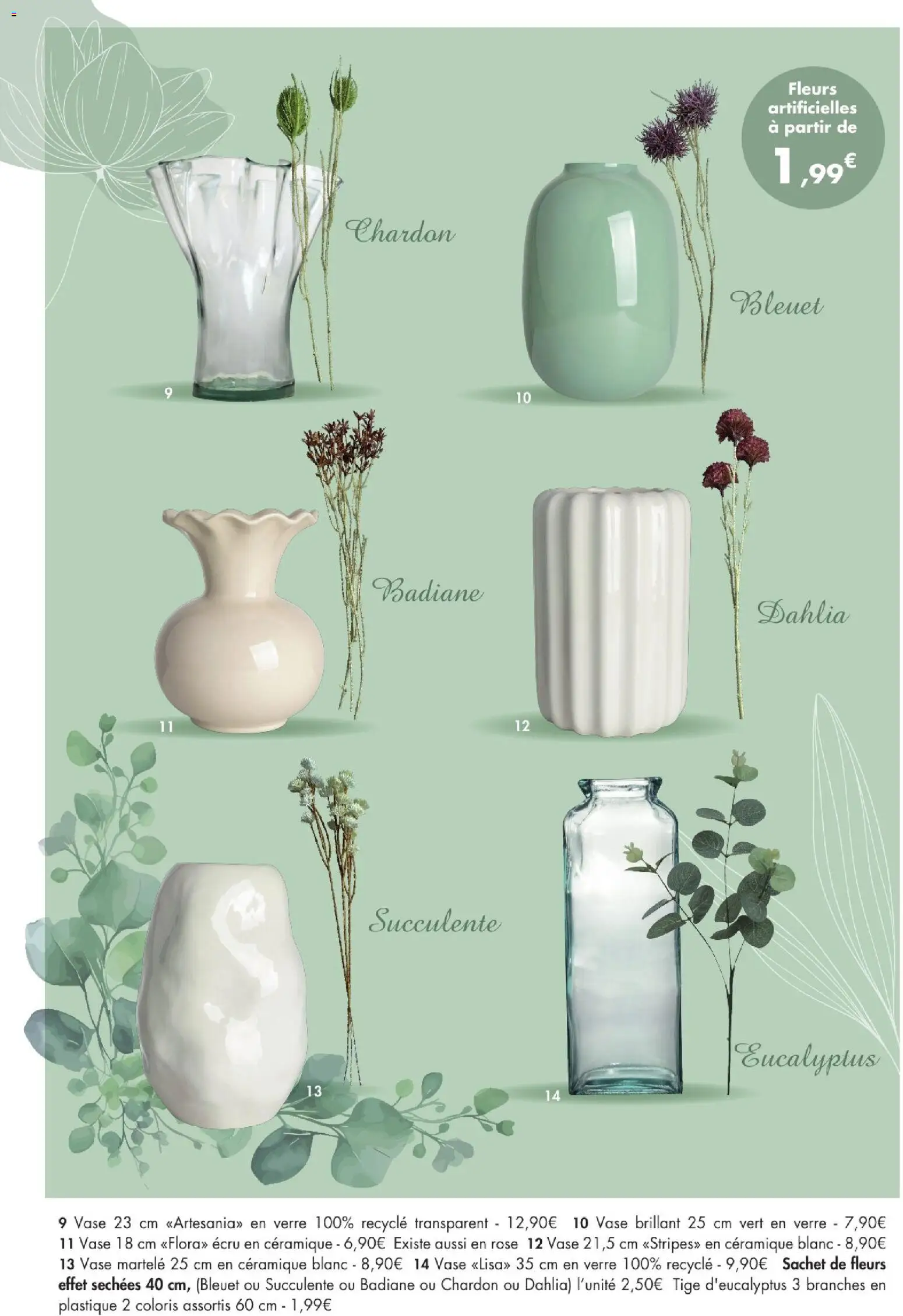 Prévisualisation de E.Leclerc La table d'automne 2026 du magasin E.Leclerc formulaire valide 01/09/2026 - Fleurs, Vase, Chardon, Fleurs artificielles, Succulente