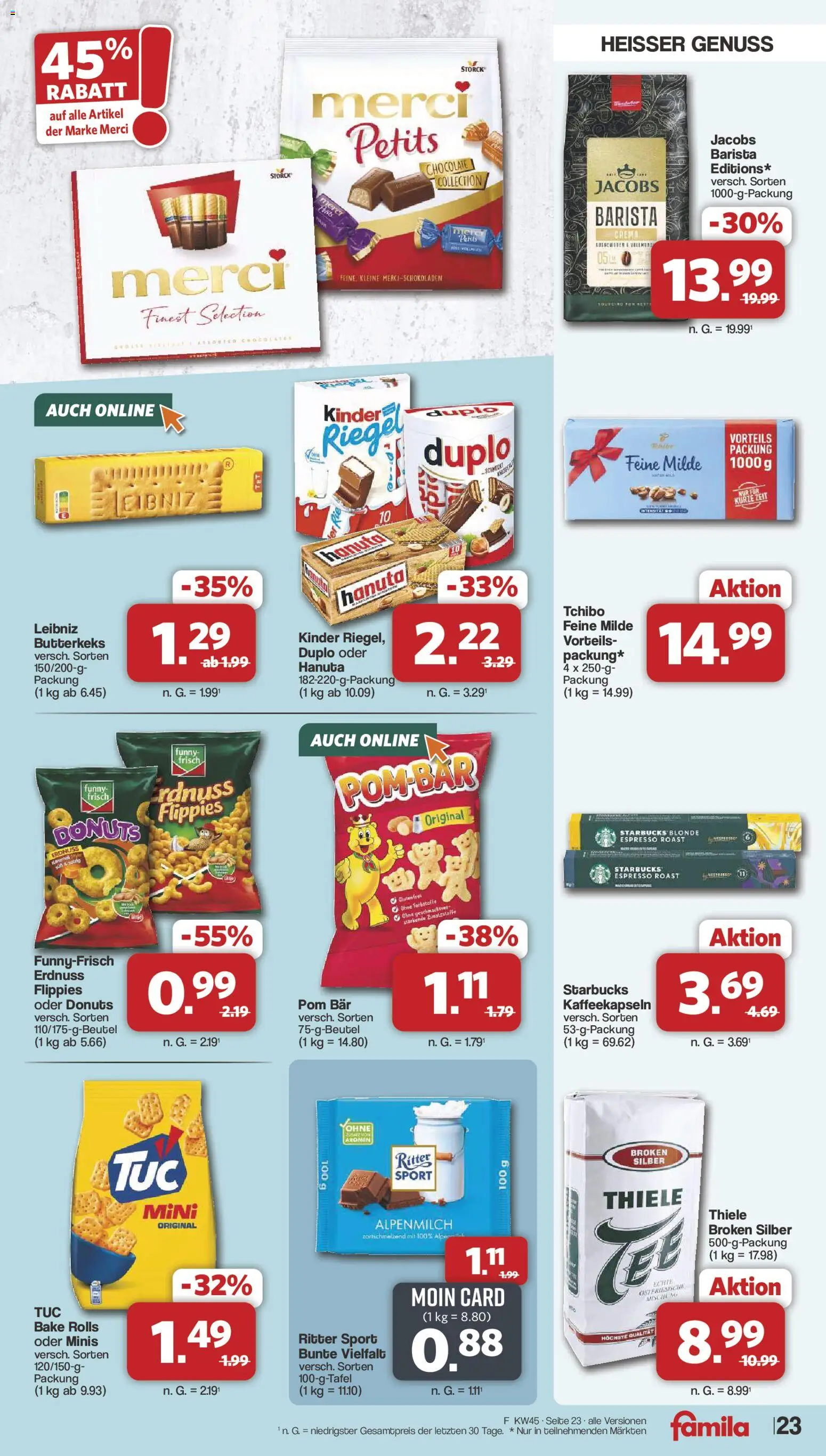 Vorschau von dem Prospekt des Geschäftes Famila Nordwest, gültig ab dem 02.11.2026 - Starbucks, Donuts, Ritter sport, Merci, Duplo riegel