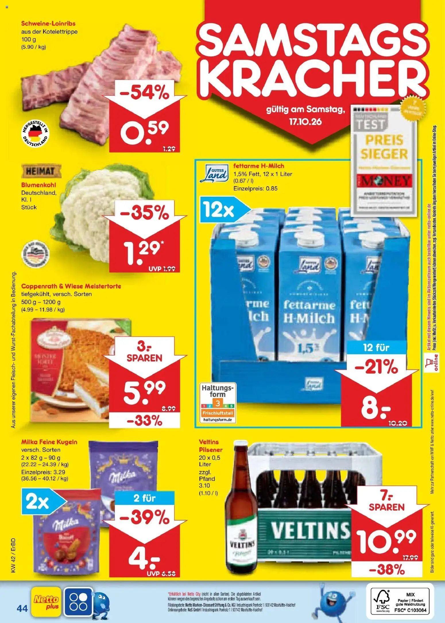 Vorschau von dem Prospekt des Geschäftes Netto Marken-Discount, gültig ab dem 12.10.2026 - Bilder, Blumenkohl, Fleisch, Milka, Veltins