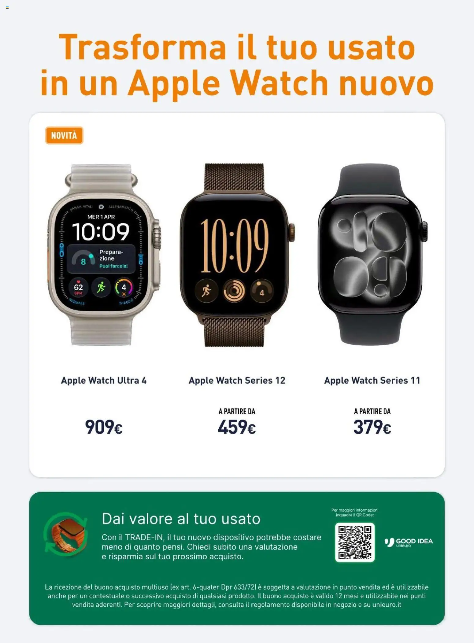 Anteprima dell'opuscolo Unieuro volantino Apple dal negozio Unieuro valido da 23/10/2026 - Apple Watch