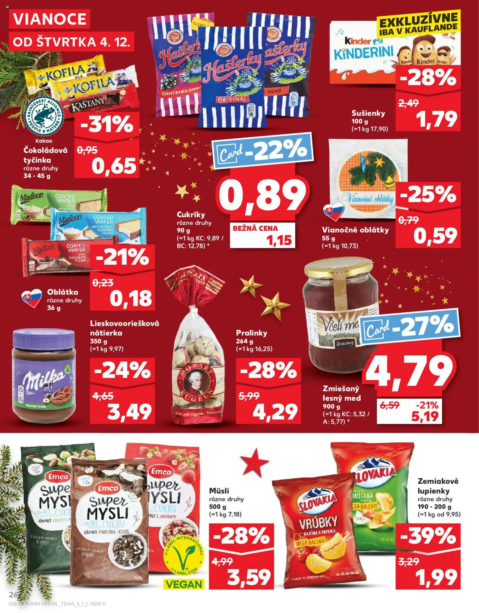 Náhľad Kaufland letáku platného od 04.12.2025 - Paprika, Čokoláda, Kinder, Milka, Nátierka, Cukríky, Sušienky, Oblátky