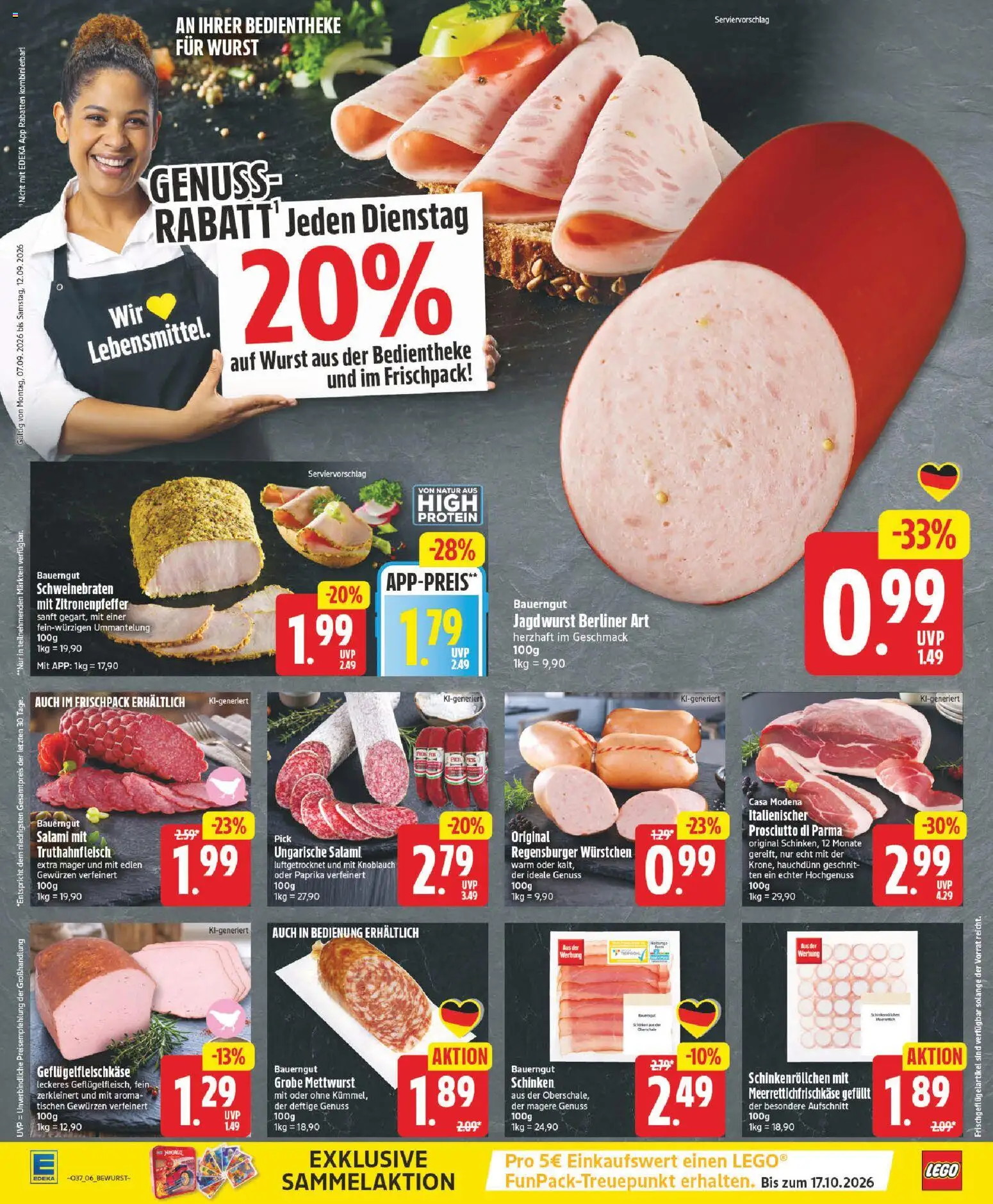 Vorschau von dem Prospekt des Geschäftes Edeka, gültig ab dem 07.09.2026 - Wurst, Berliner, Paprika, Knoblauch, Salami, Schinken, Bauerngut
