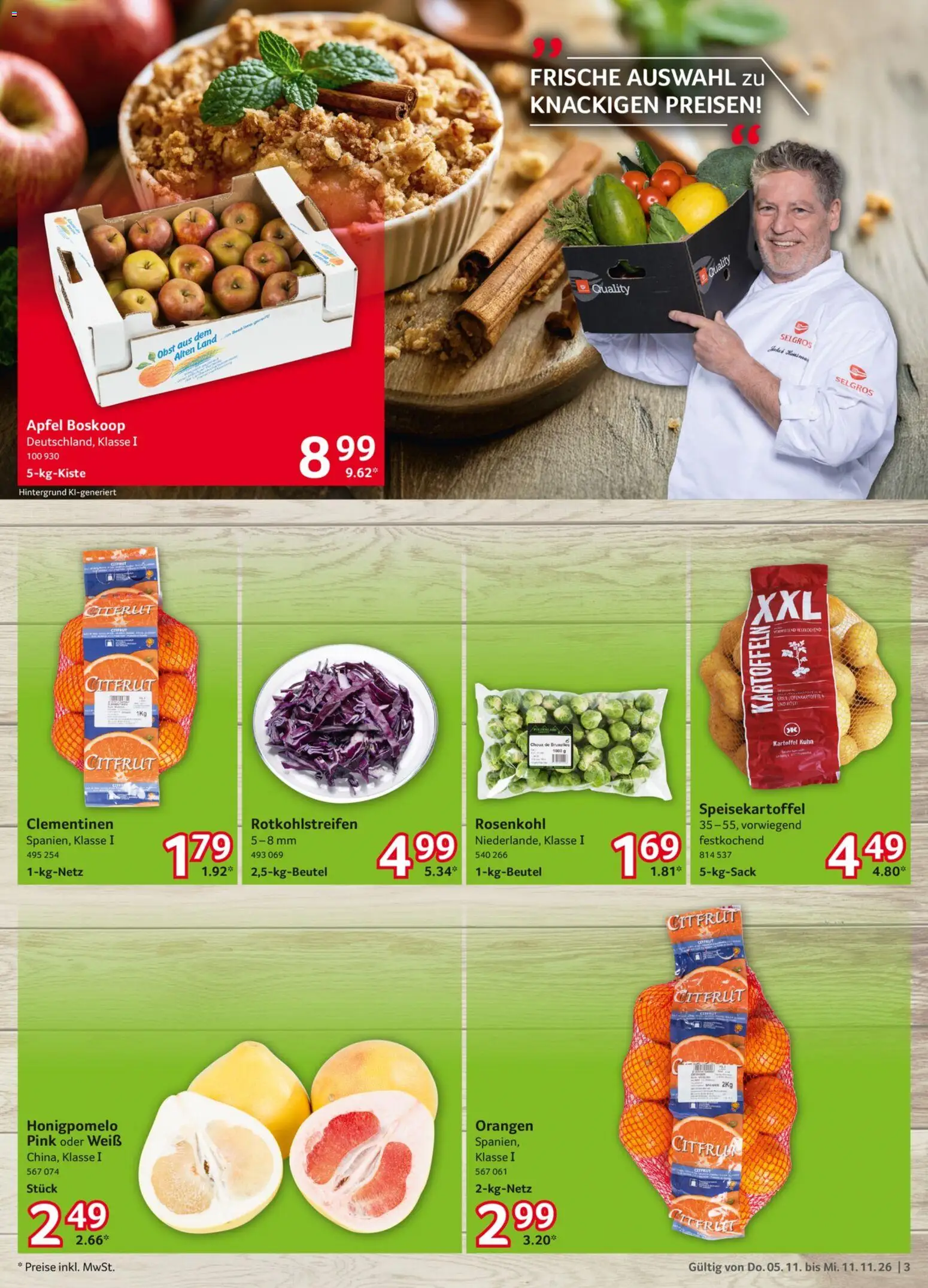 Vorschau von dem Prospekt des Geschäftes Selgros, gültig ab dem 05.11.2026 - Äpfel, Grill, Obst, Kartoffeln, Orangen