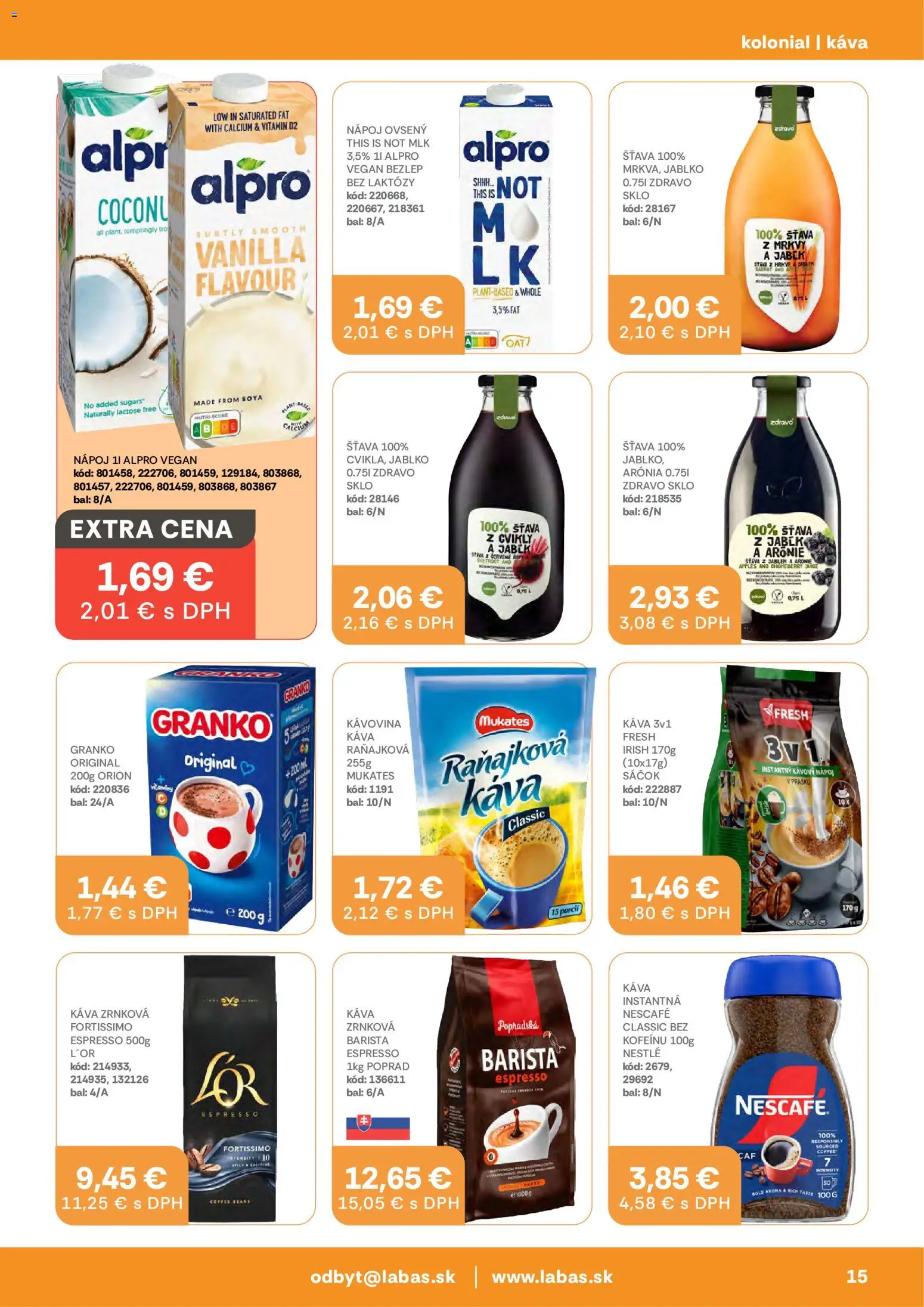Náhľad Labaš letáku platného od 23.10.2026 - Káva, Granko, Zrnková káva, Barista, Alpro, Instantná káva, Šťava