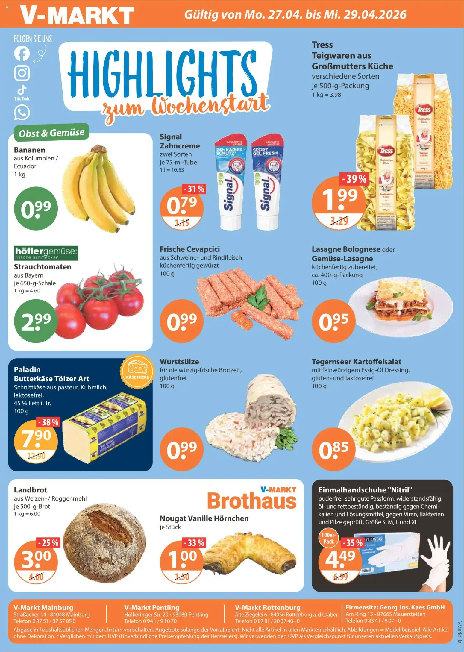 Vorschau von dem Prospekt des Geschäftes V-Markt, gültig ab dem 27.04.2026 - Telefon, Küche, Cevapcici, Öl, Gemüse, Bananen, Obst, Vanille