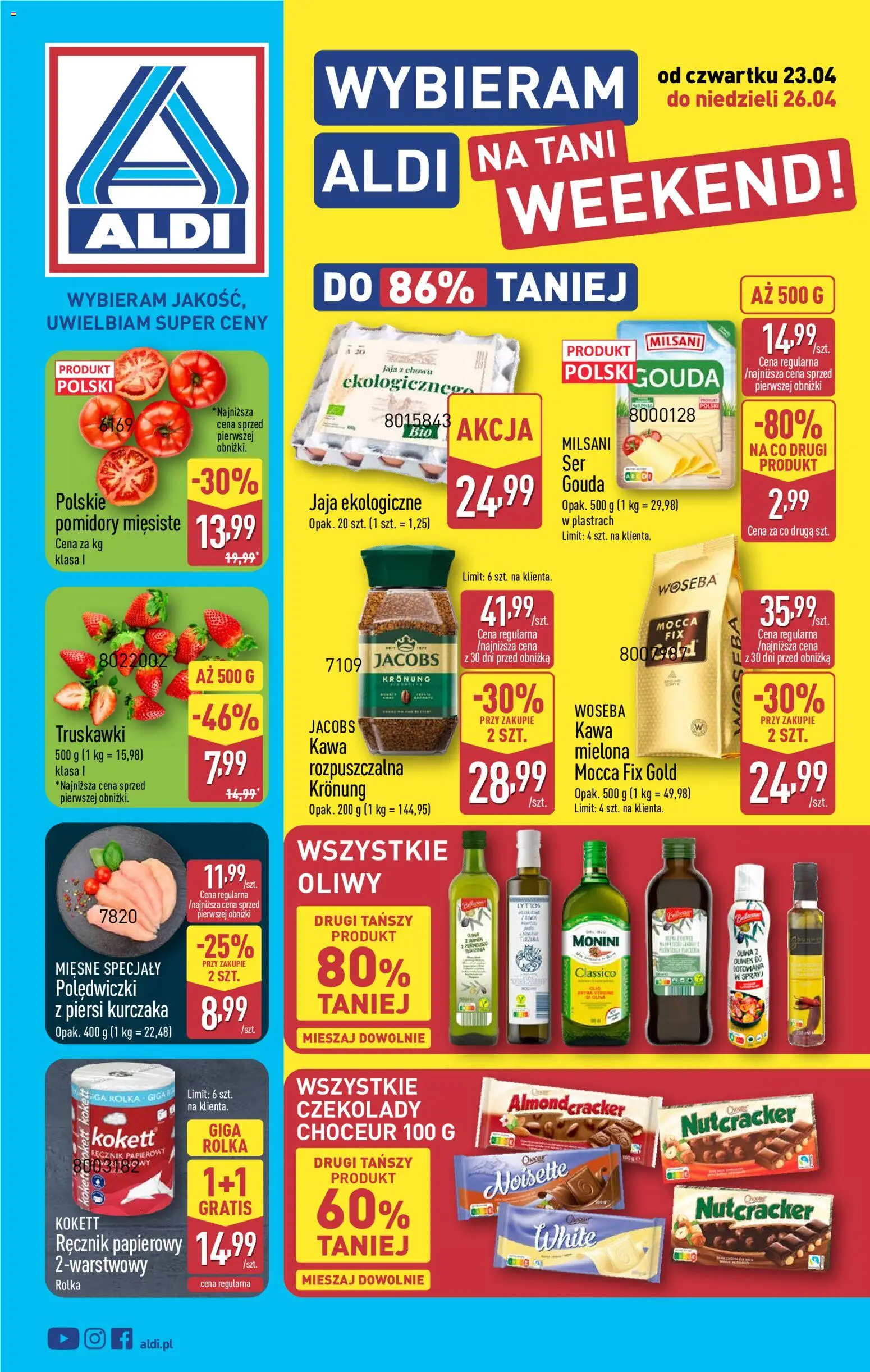 Náhled nabídky: Aldi Polsko Aldi Polsko leták - Oferta weekendowa platný od 23.04.2026 - Gouda, Jacobs, Jacobs Kronung