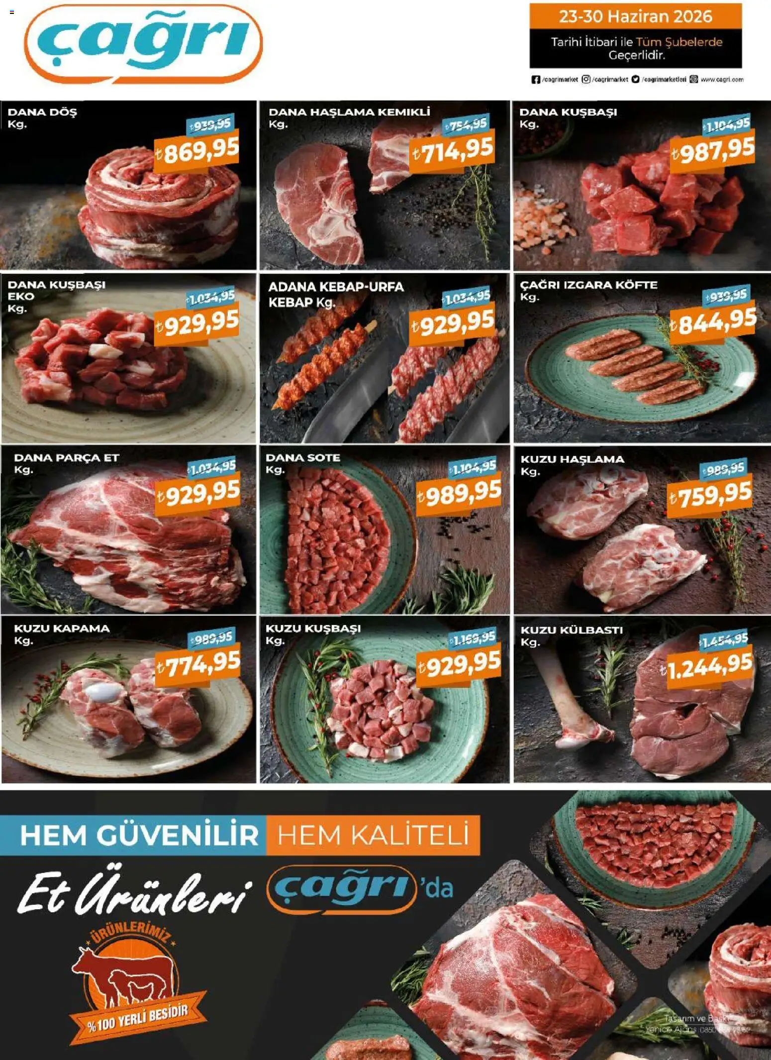 Çağrı Market Çağrı Market - Kasap Katalog 23.06.2026 - Broşürünün önizlemesi - Et, Baskı, Izgara, Dana kuşbaşı, Izgara köfte