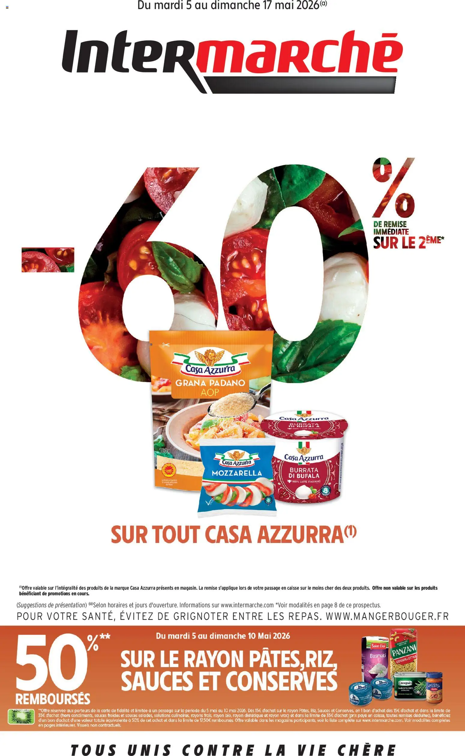 Prévisualisation de Intermarché catalogue du magasin Intermarché formulaire valide 05/05/2026 - Burrata, Pesto, Grana padano, Sauces, Coquillettes, Barilla, Burrata di bufala, Conserves