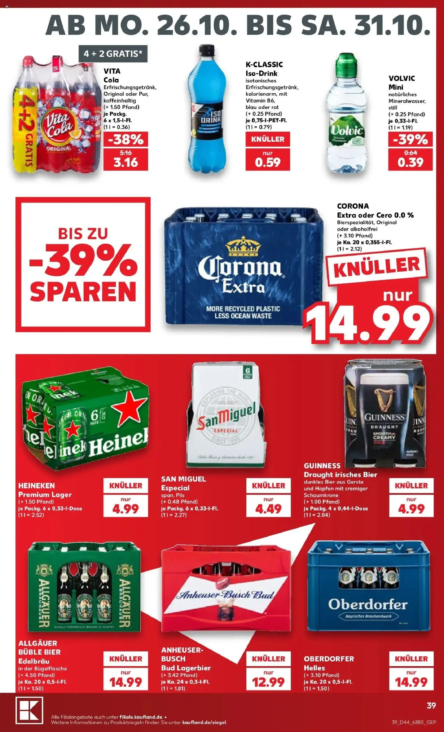 Vorschau von dem Prospekt des Geschäftes Kaufland, gültig ab dem 26.10.2026 - Bier, Cola, Heineken, Volvic, Pils