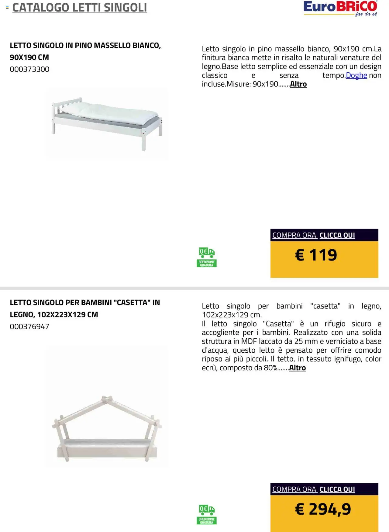 Anteprima dell'opuscolo Volantino Letti Singoli dal negozio Eurobrico valido da 23/07/2025 - Letto
