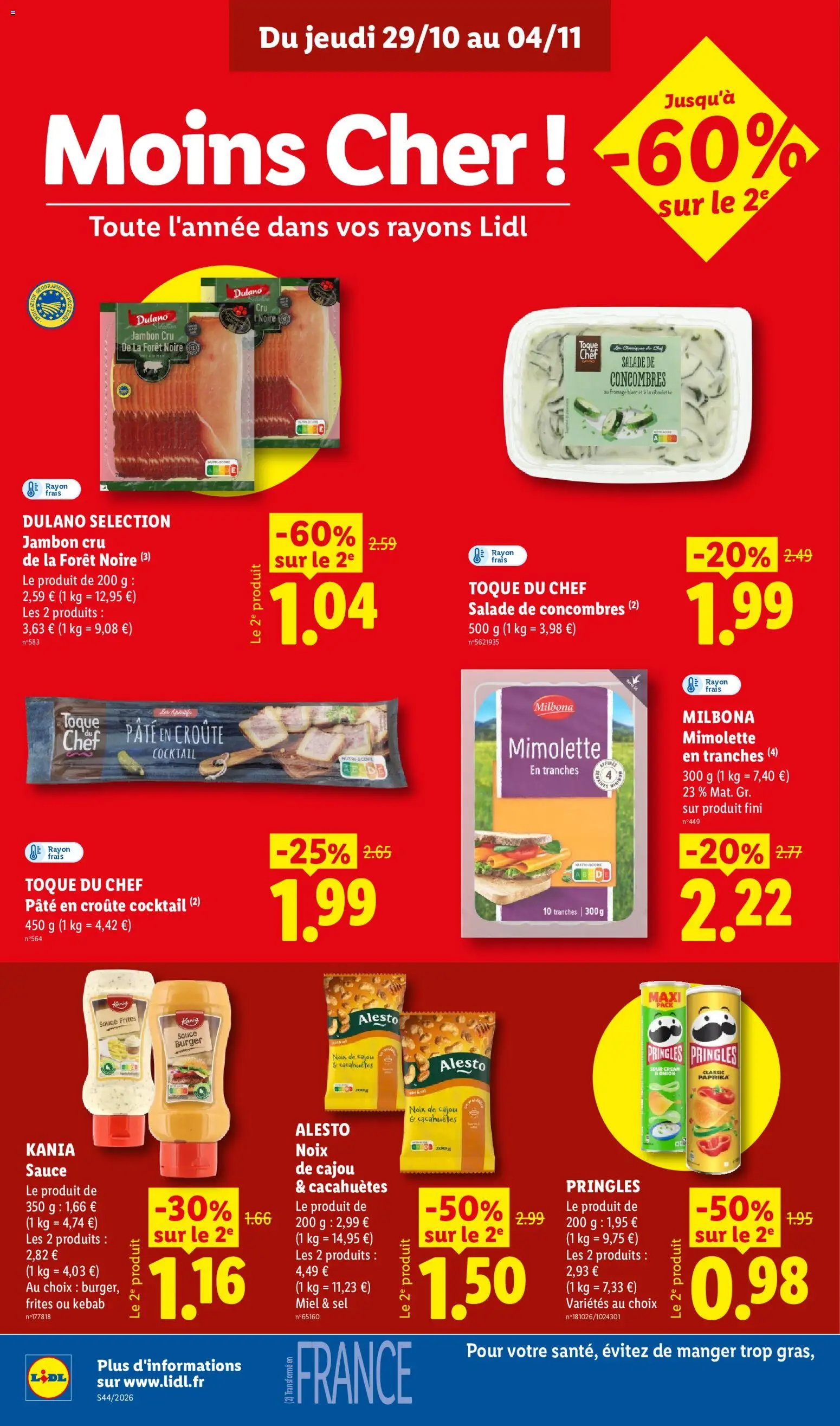 Prévisualisation de LIDL catalogue du magasin LIDL formulaire valide 29/10/2026 - Burger, Paprika, Cacahuètes, Noix, Pringles, Frites, Jambon Cru, Alesto noix de cajou
