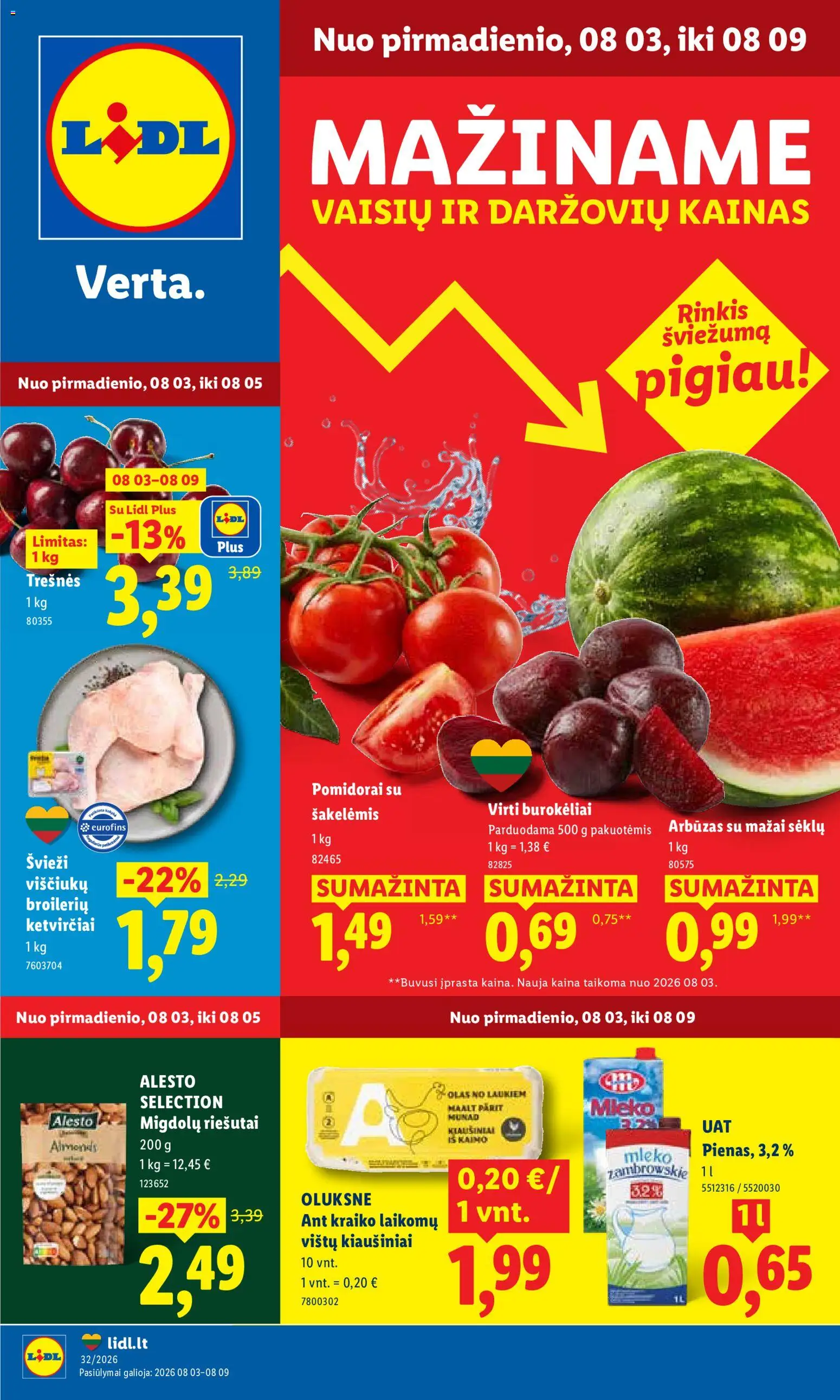 LIDL parduotuvės leidinio LIDL leidinys galiojančio nuo 2026.08.03 peržiūra - Kiaušiniai, Riešutai, Pomidorai