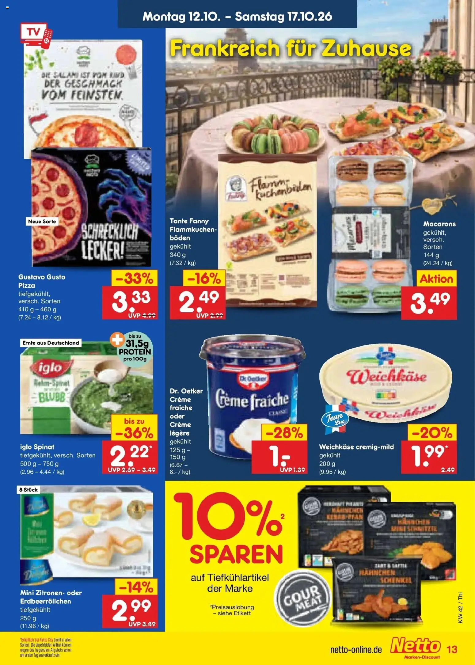 Vorschau von dem Prospekt des Geschäftes Netto Marken-Discount, gültig ab dem 12.10.2026 - Pizza, Zitronen, Salami, Gustavo gusto, Creme, Iglo