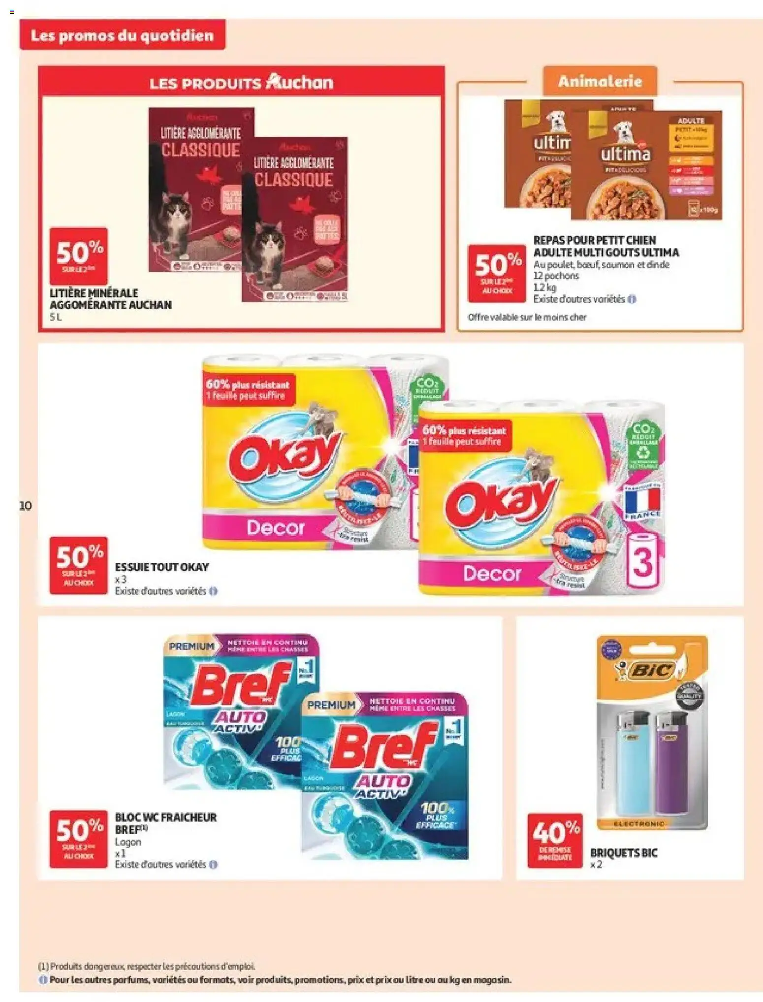 Prévisualisation de Auchan Les promos du moment du magasin Auchan formulaire valide 01/09/2026 - Saumon, Dinde, Litière, Pochons, Litière agglomérante, bloc WC